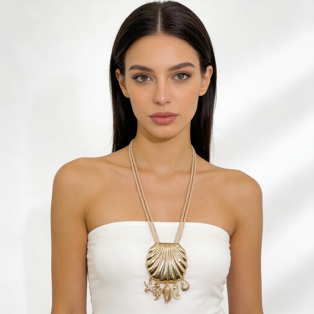 Collar Boho de Concha con Dijes de Estrella de Mar y Conchas | Moda Costera
