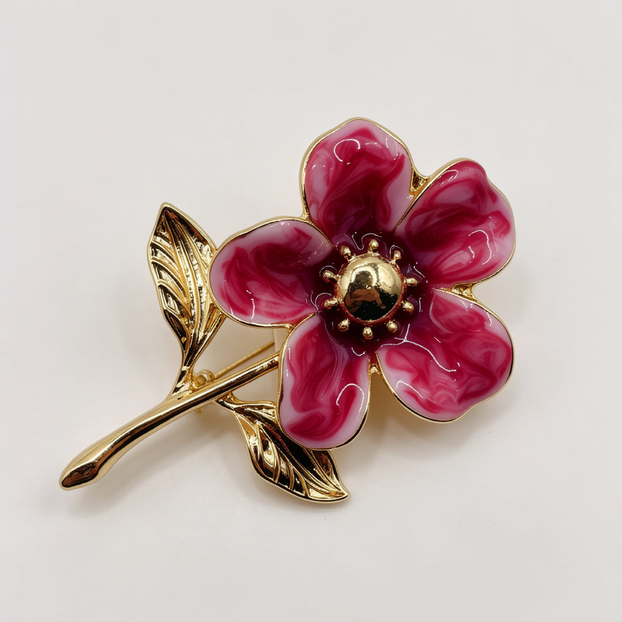 Broche de Flor de Esmalte Dorado al Por Mayor | 2 Colores (Azul Turquesa / Rosa Vintage)|JI JOYA