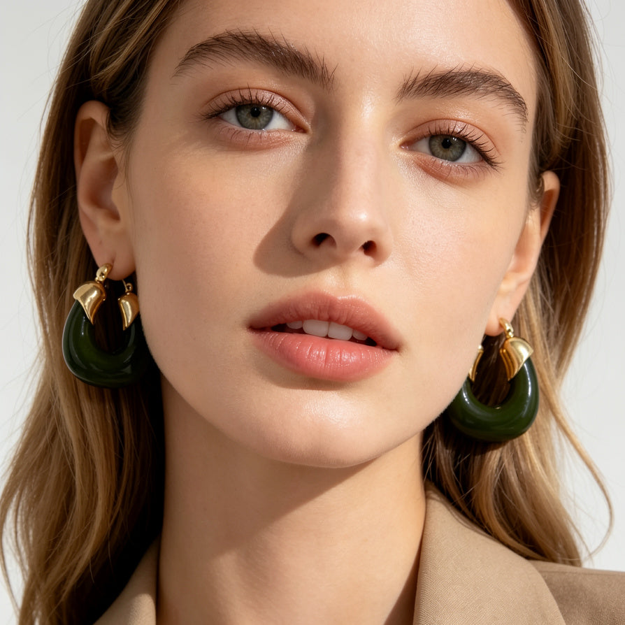 Pendientes de Aro Minimalistas de Resina con Detalles Dorados | 3 Colores Disponibles | Joyería de Moda al Por Mayor|JI JOYA