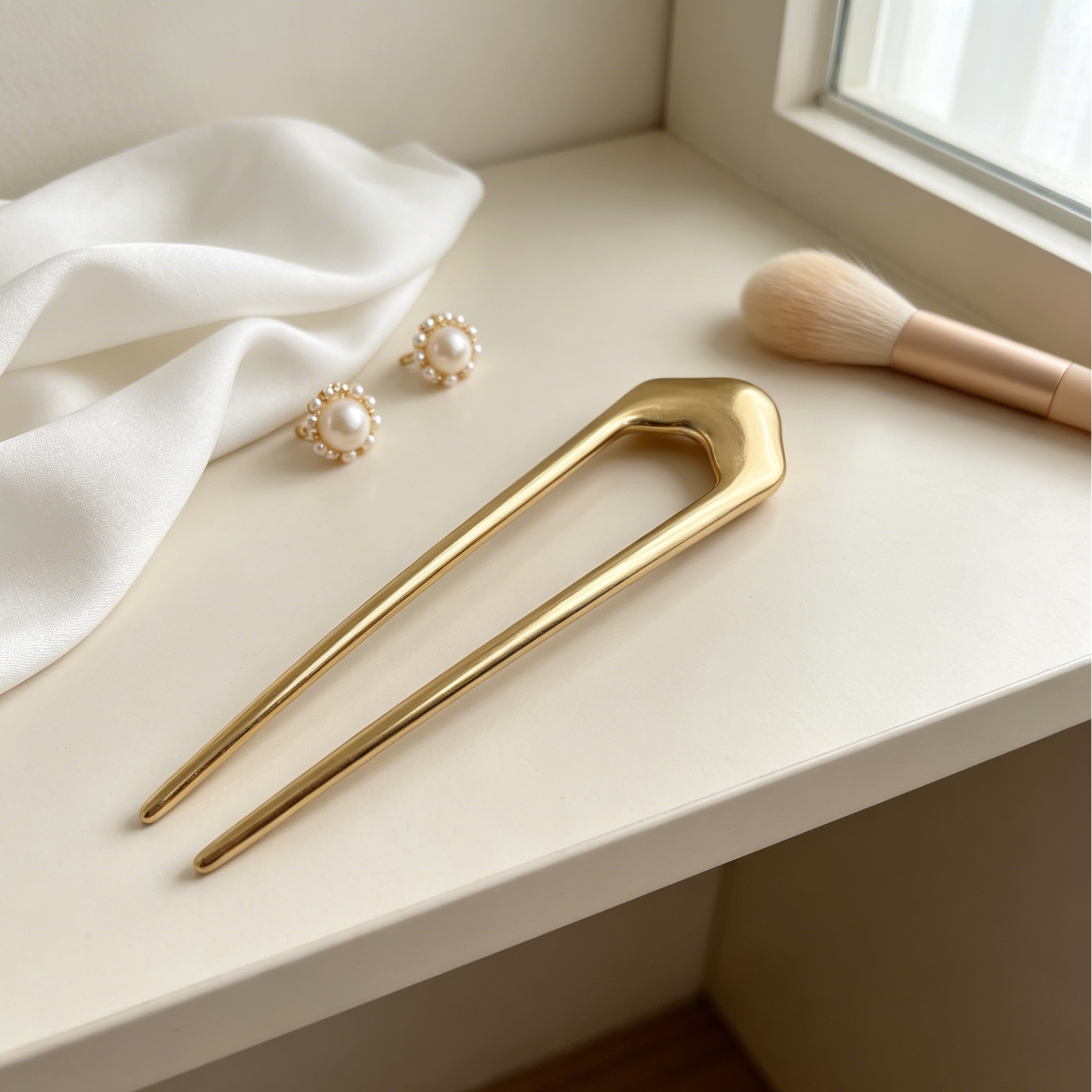 Horquilla U de Metal Dorado Minimalista, Pinza para el Pelo Estilo Geométrico, Accesorio de Moda al Por Mayor para Mujer|JI JOYA