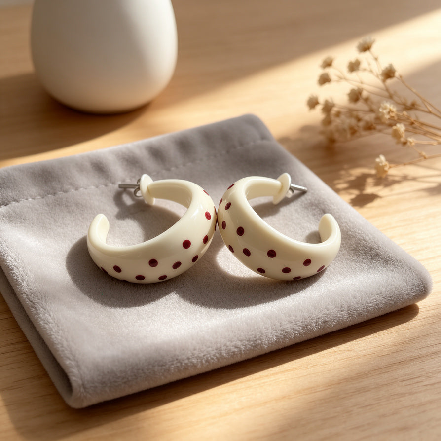 Pendientes de Lunares Rojos y Blanco - Diseño Vintage para Mujeres - Mayorista|JI JOYA