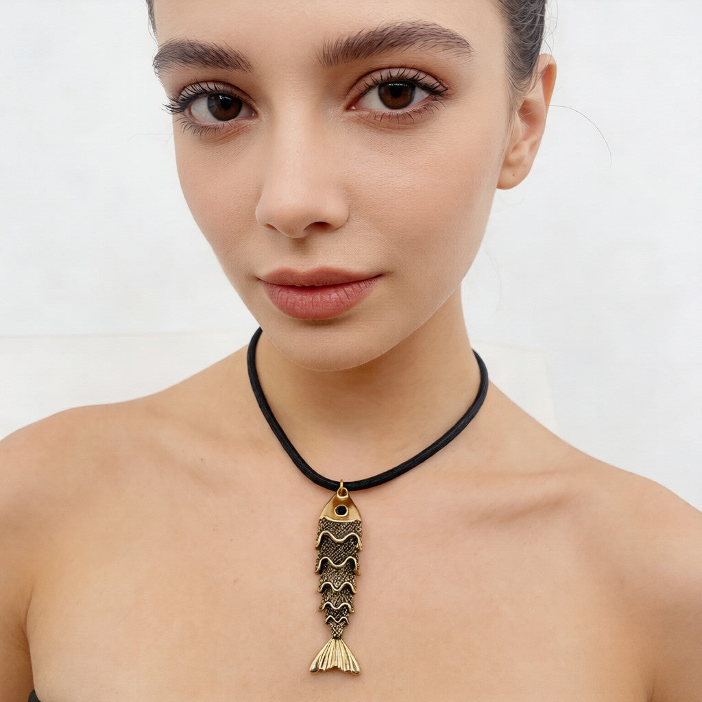 Collar de pez articulado de estilo bohemio - Diseño de enchapado de esmalte