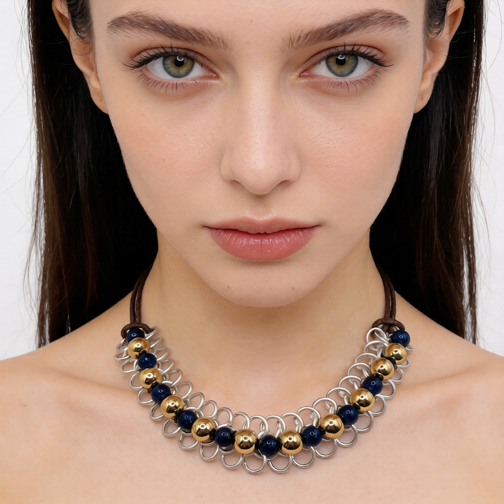 Collar de cadena bicolor de lapislázuli: joyería de lujo para mujer
