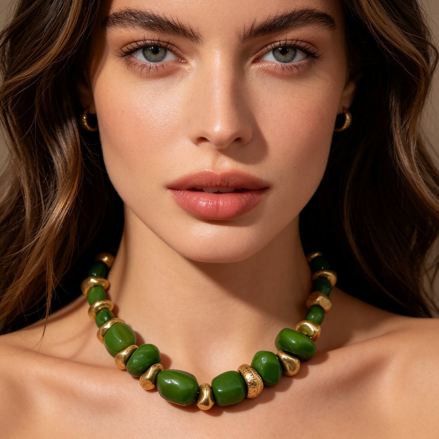 Collar de Aleación y Acrílico con Diseño de Piedras - Joyería Elegante para Mujer|JI JOYA