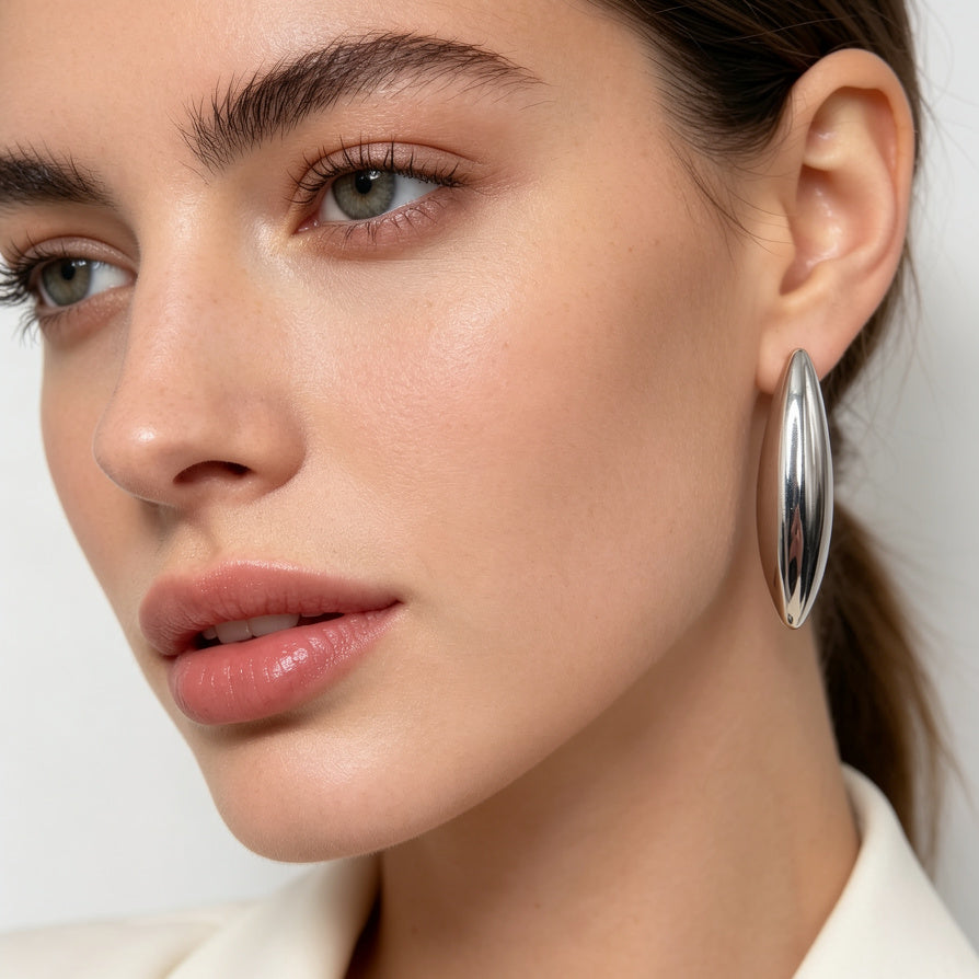 Pendientes Alargados de Metal Pulido | Diseño Minimalista Moderno | Oro/Plata | Joyería Mayorista|JI JOYA