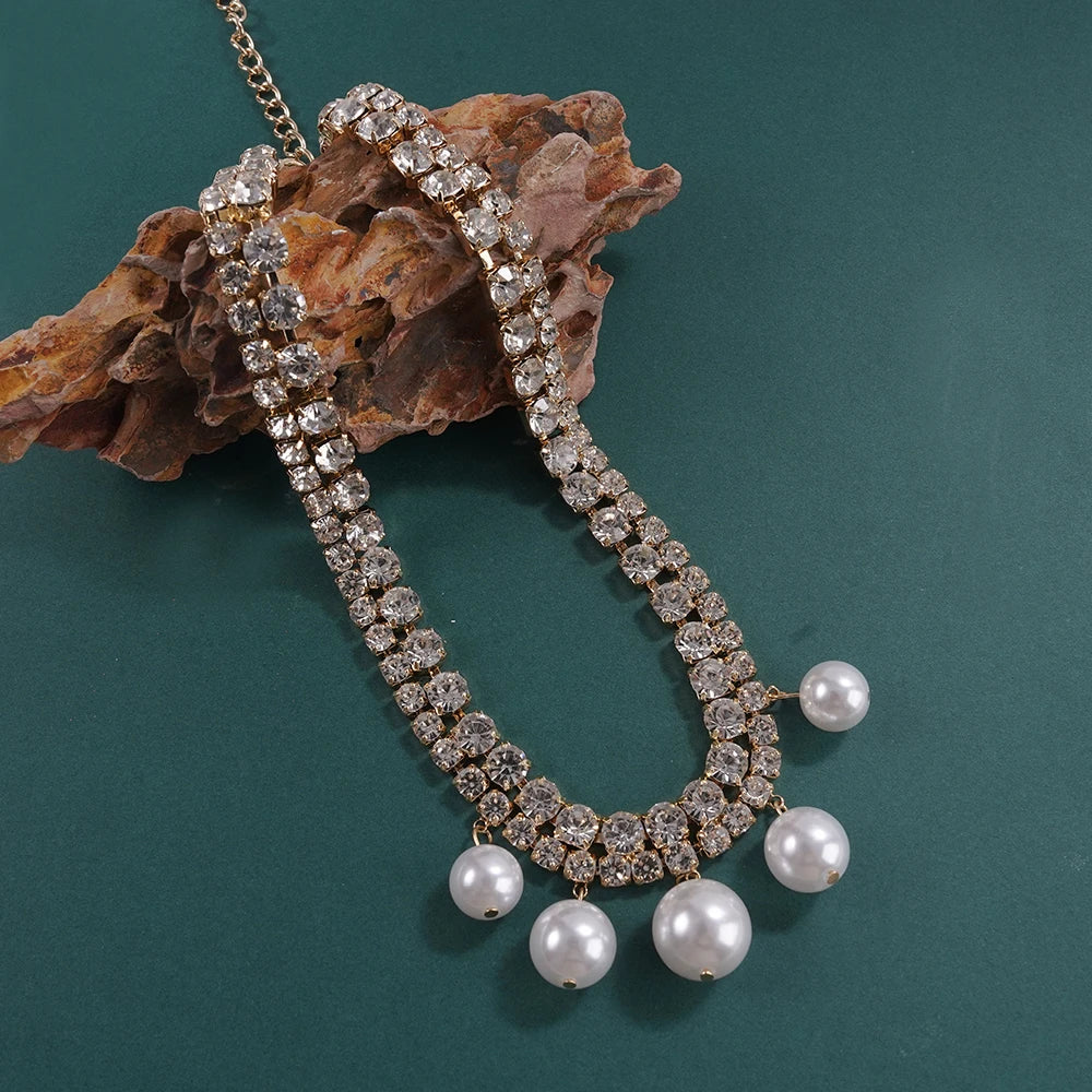 Gargantilla vintage de perlas de cristal para mujer | Joyería nupcial de lujo