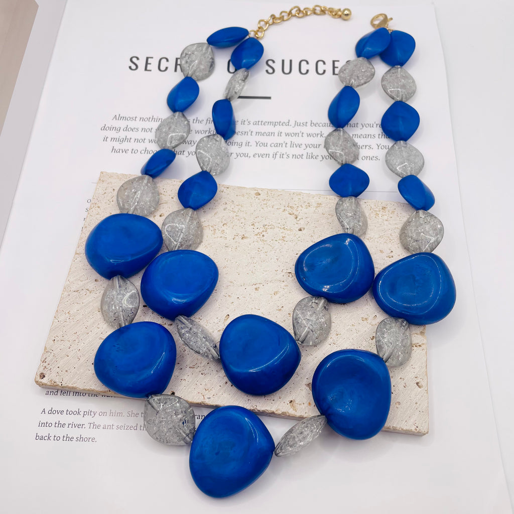 JI JOYA VENTA AL POR MAYOR|Collar de Doble Cadena con Piedras Grandes Irregulares de Acrílico, Diseño Elegante para Mujer, Joyería de Moda al Por Mayor