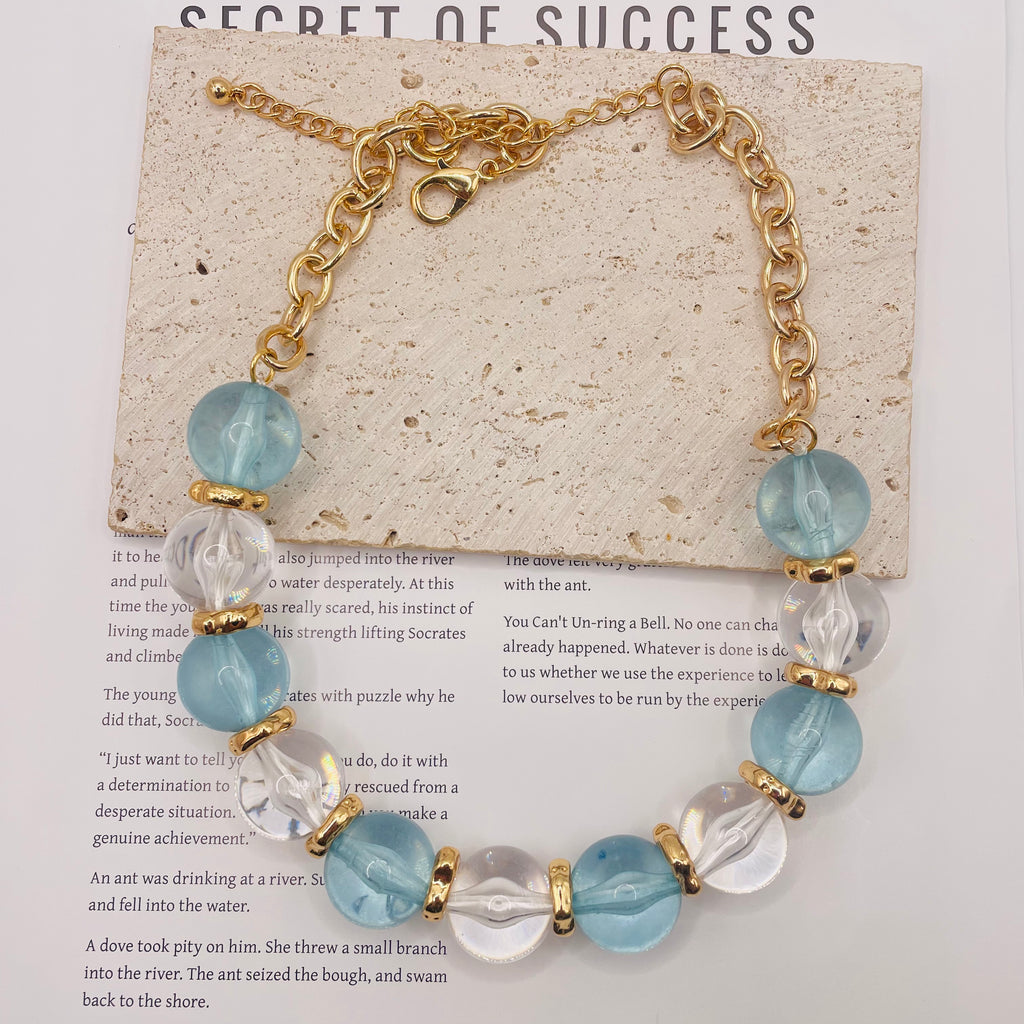 Conjunto de Collar y Pulsera de Cuentas Translúcidas y Doradas | Joyería de Moda para Mujer | Mayorista|JI JOYA