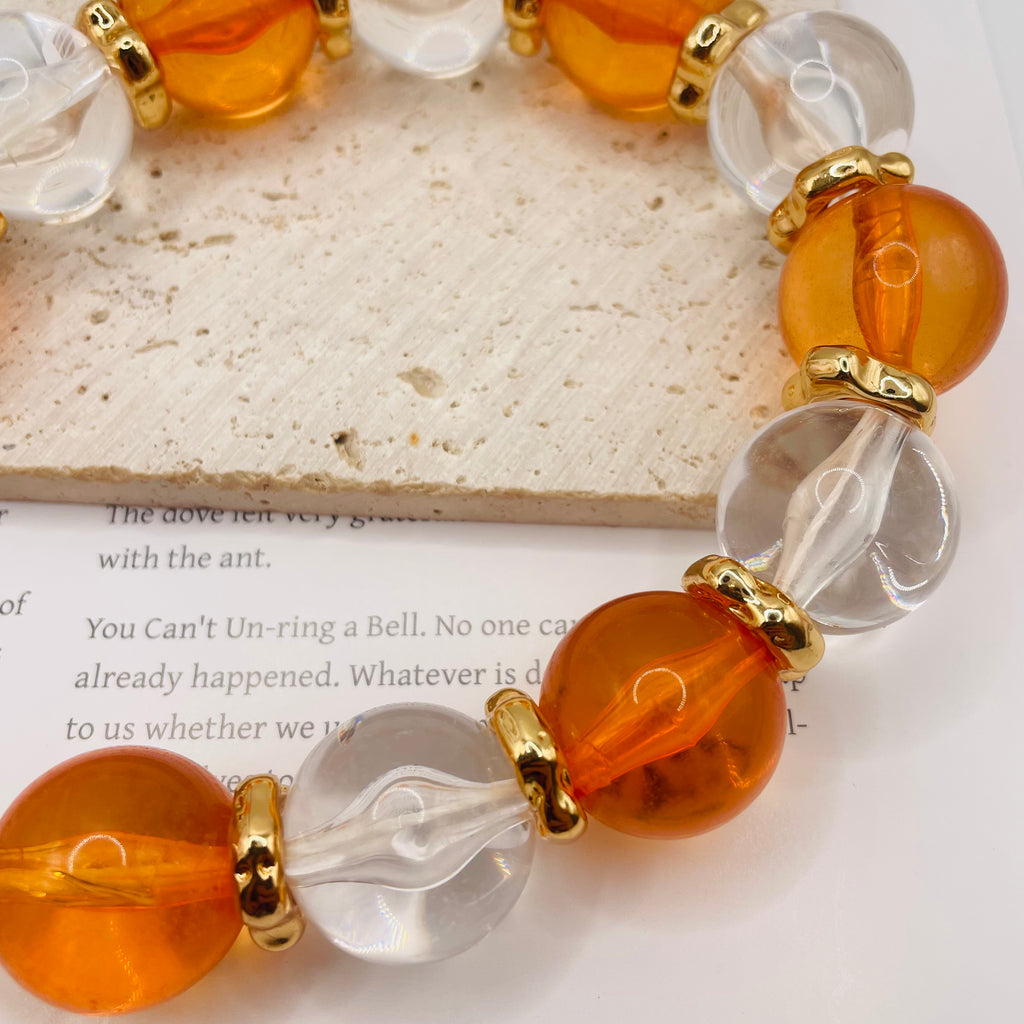 Conjunto de Collar y Pulsera de Cuentas Translúcidas y Doradas | Joyería de Moda para Mujer | Mayorista|JI JOYA
