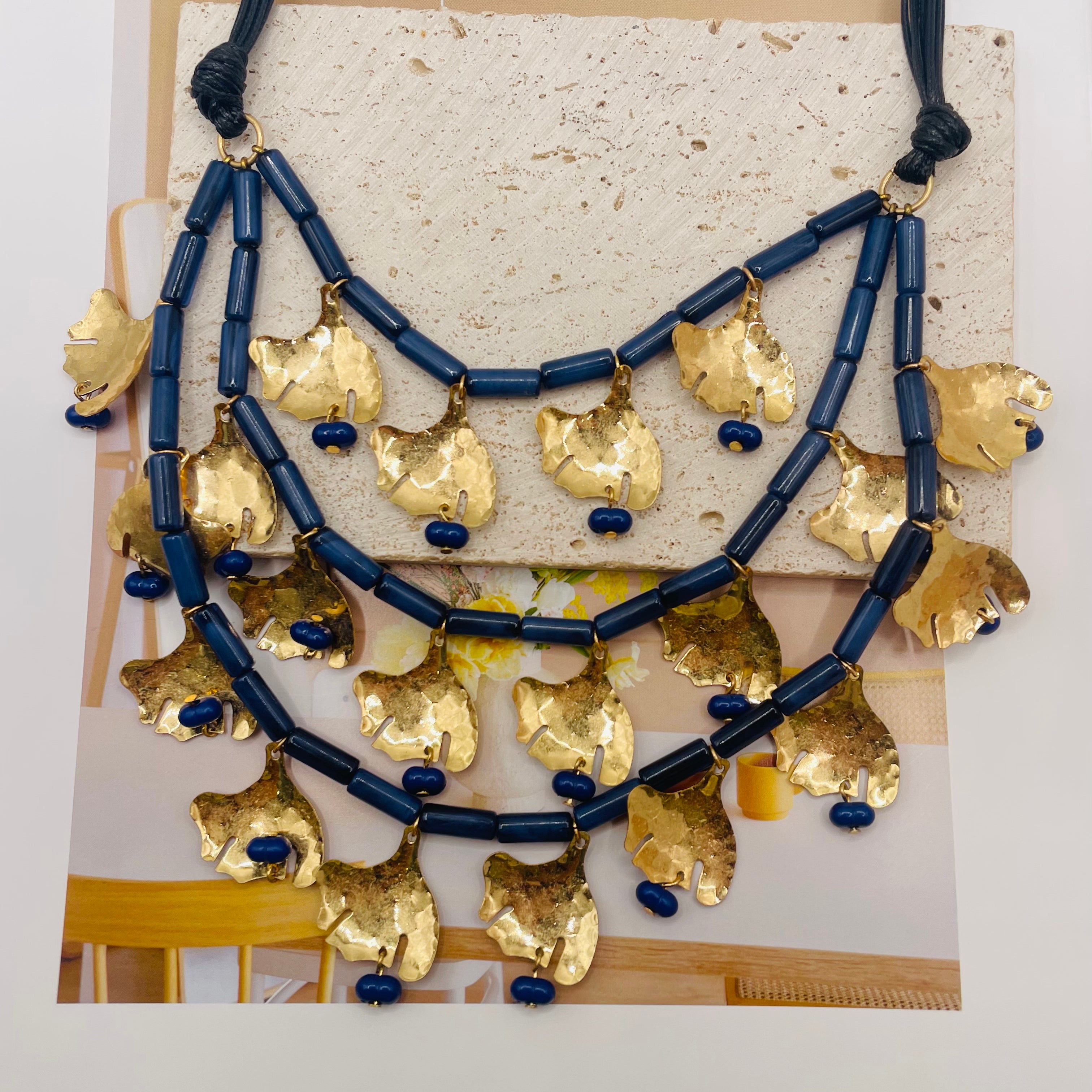 JI JOYA VENTA AL POR MAYOR,Collar de cuerda con colgante en forma de hoja de varias capas