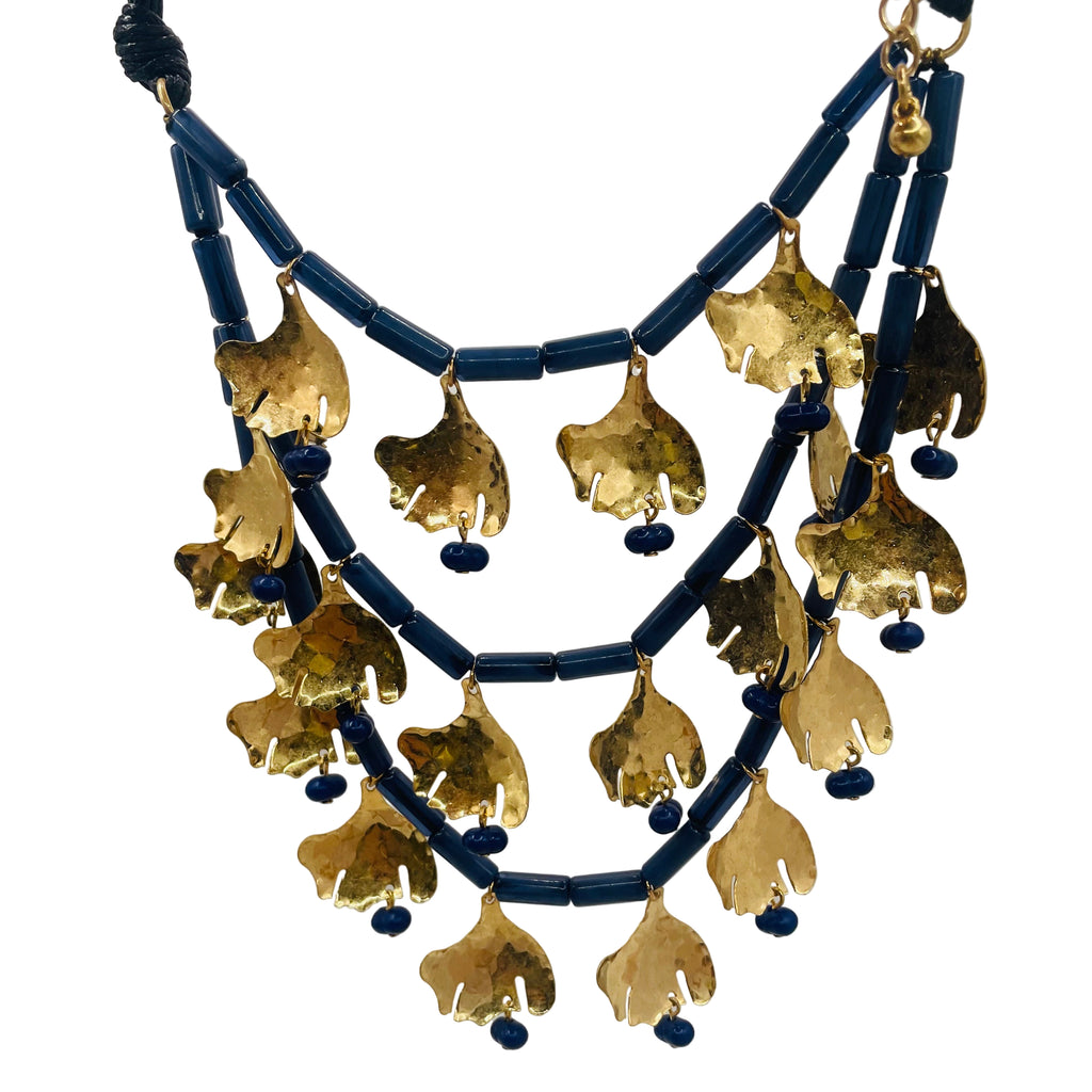 JI JOYA VENTA AL POR MAYOR,Collar de cuerda con colgante en forma de hoja de varias capas