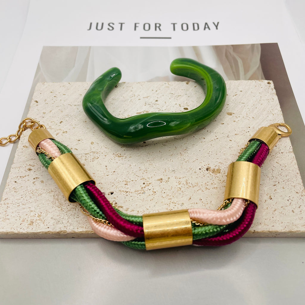 JI JOYA VENDA POR ATACADO, Colar de corda trançada colorida e pulseira combinando