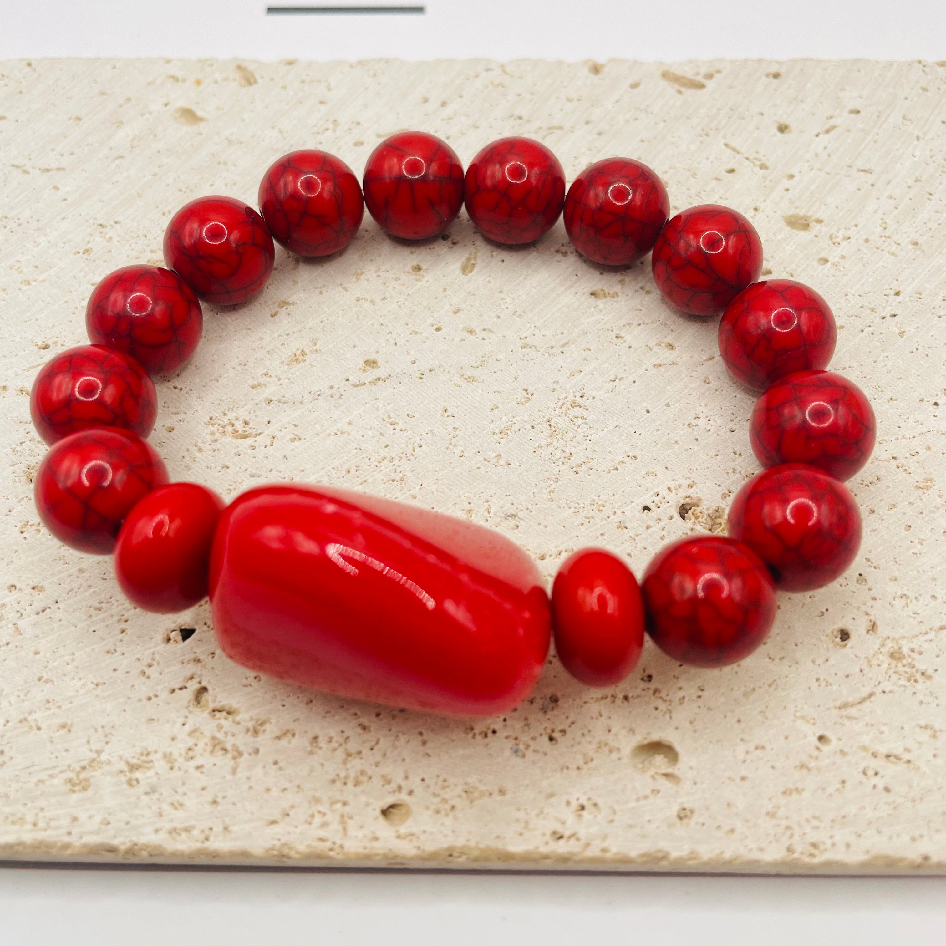 JI JOYA VENDA POR ATACADO,Combinação de colar e pulseira irregulares com contas vermelhas e castanhas