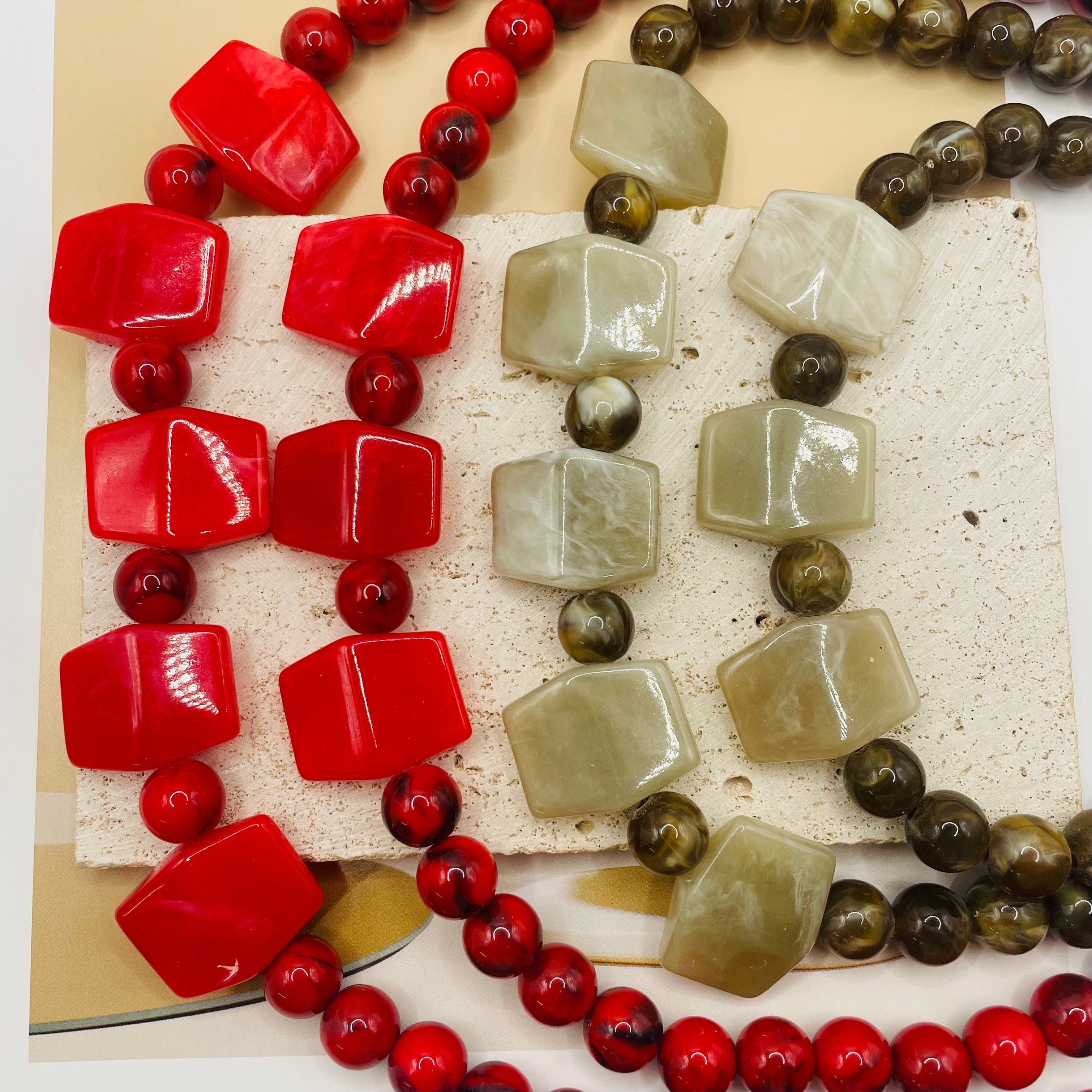 JI JOYA VENTA AL POR MAYOR|Collar Declaración de Doble Hilo con Cuentas Cuadradas | Joyería de Moda al Por Mayor para Mujeres