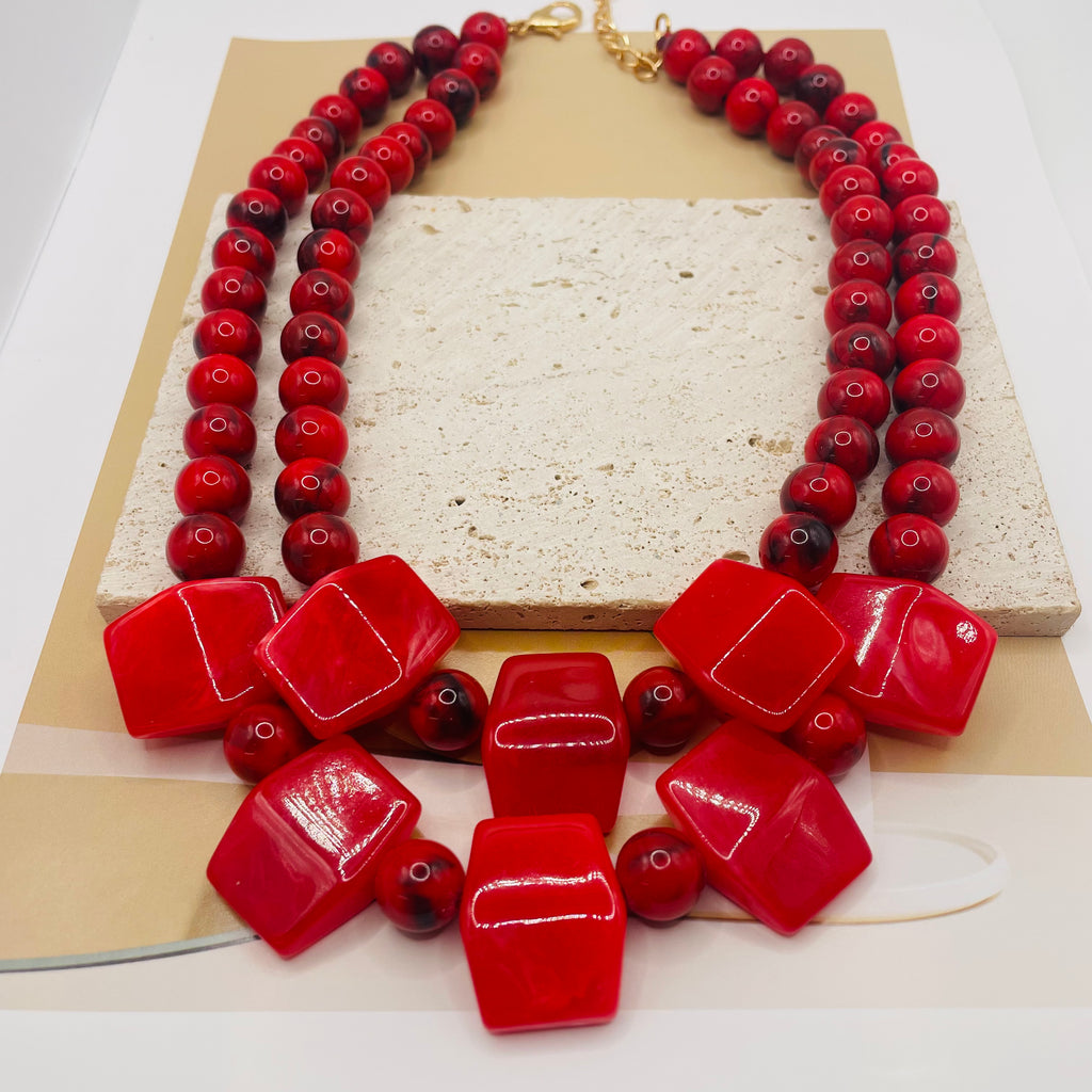 JI JOYA VENTA AL POR MAYOR|Collar Declaración de Doble Hilo con Cuentas Cuadradas | Joyería de Moda al Por Mayor para Mujeres