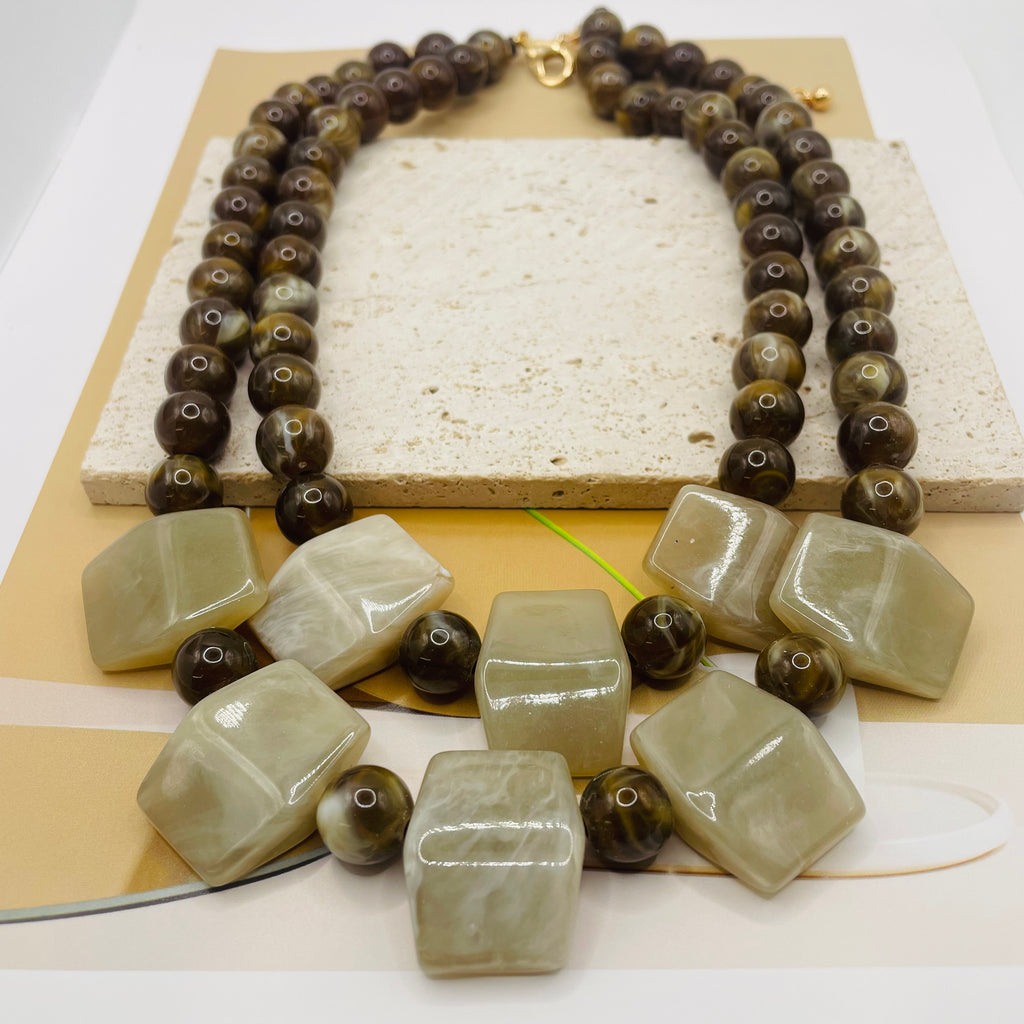 JI JOYA VENTA AL POR MAYOR|Collar Declaración de Doble Hilo con Cuentas Cuadradas | Joyería de Moda al Por Mayor para Mujeres
