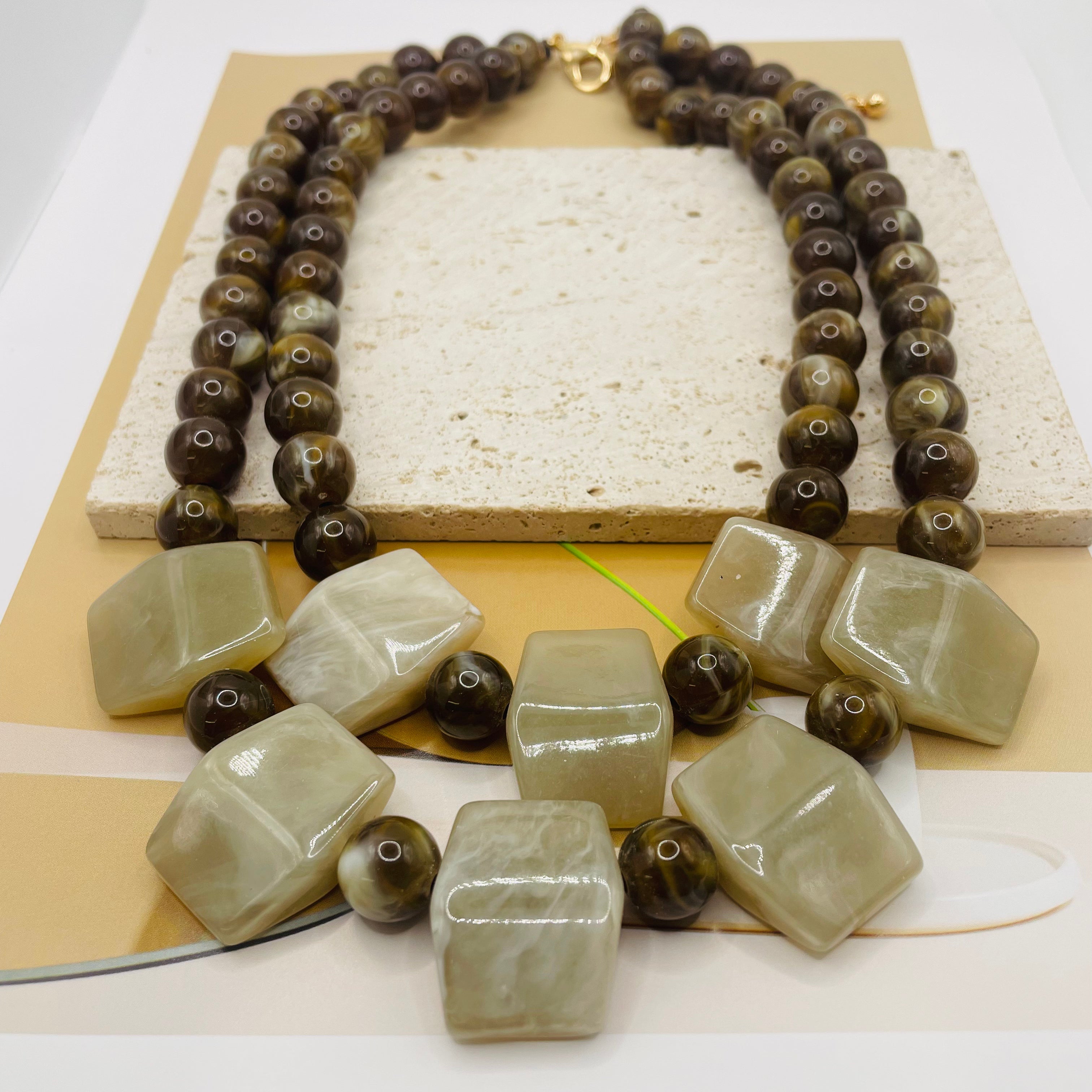 JI JOYA VENTA AL POR MAYOR|Collar Declaración de Doble Hilo con Cuentas Cuadradas | Joyería de Moda al Por Mayor para Mujeres
