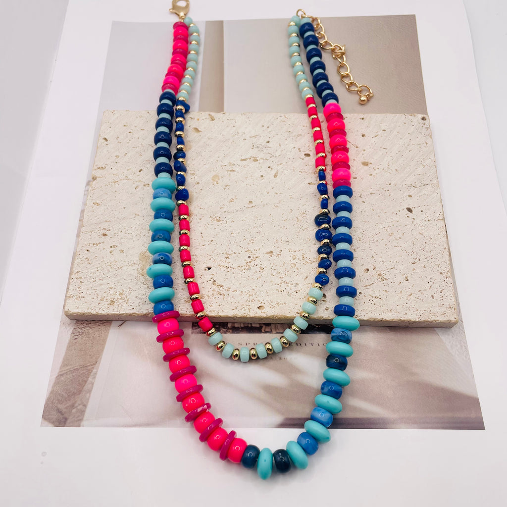 JI JOYA VENTA AL POR MAYORCollar de Cuentas Doble Capa - 6 Colores Disponibles | Joyería de Moda Mayorista para Mujer, Resistente a la Descoloración, Cadena Ajustable