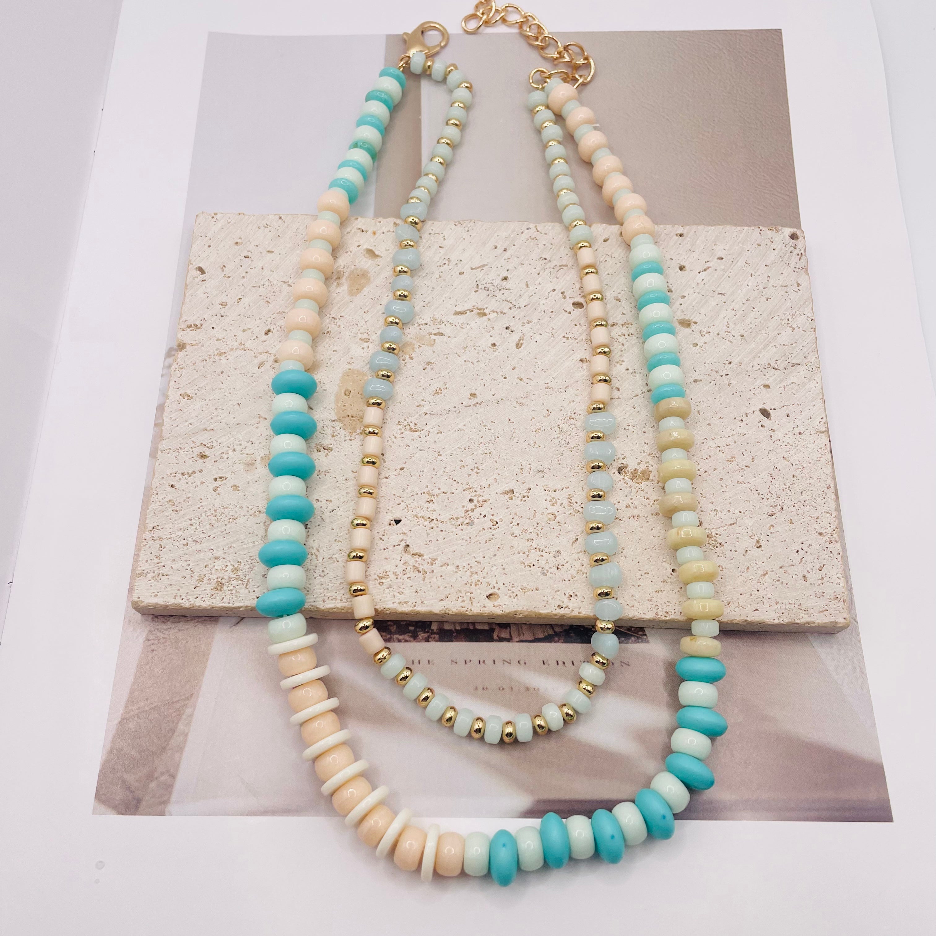JI JOYA VENTA AL POR MAYORCollar de Cuentas Doble Capa - 6 Colores Disponibles | Joyería de Moda Mayorista para Mujer, Resistente a la Descoloración, Cadena Ajustable
