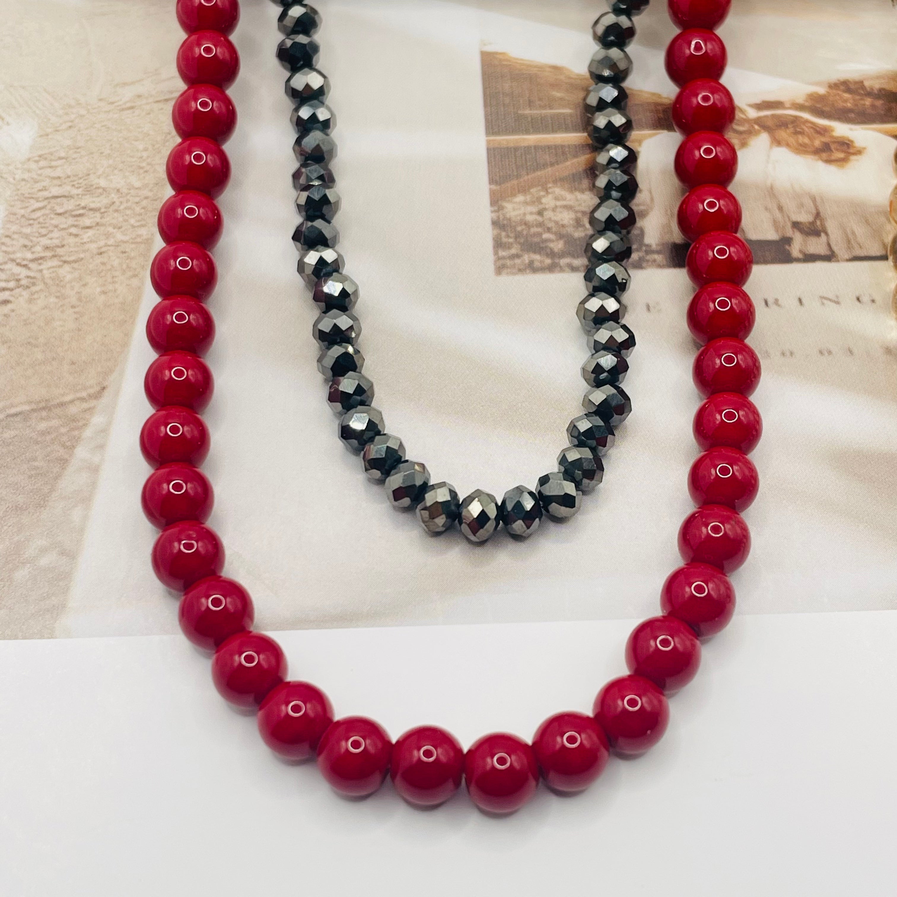 JI JOYA VENTA AL POR MAYOR|Collar Doble de Cuentas de Moda | 2 Colores | Bisutería al Por Mayor para Mujer