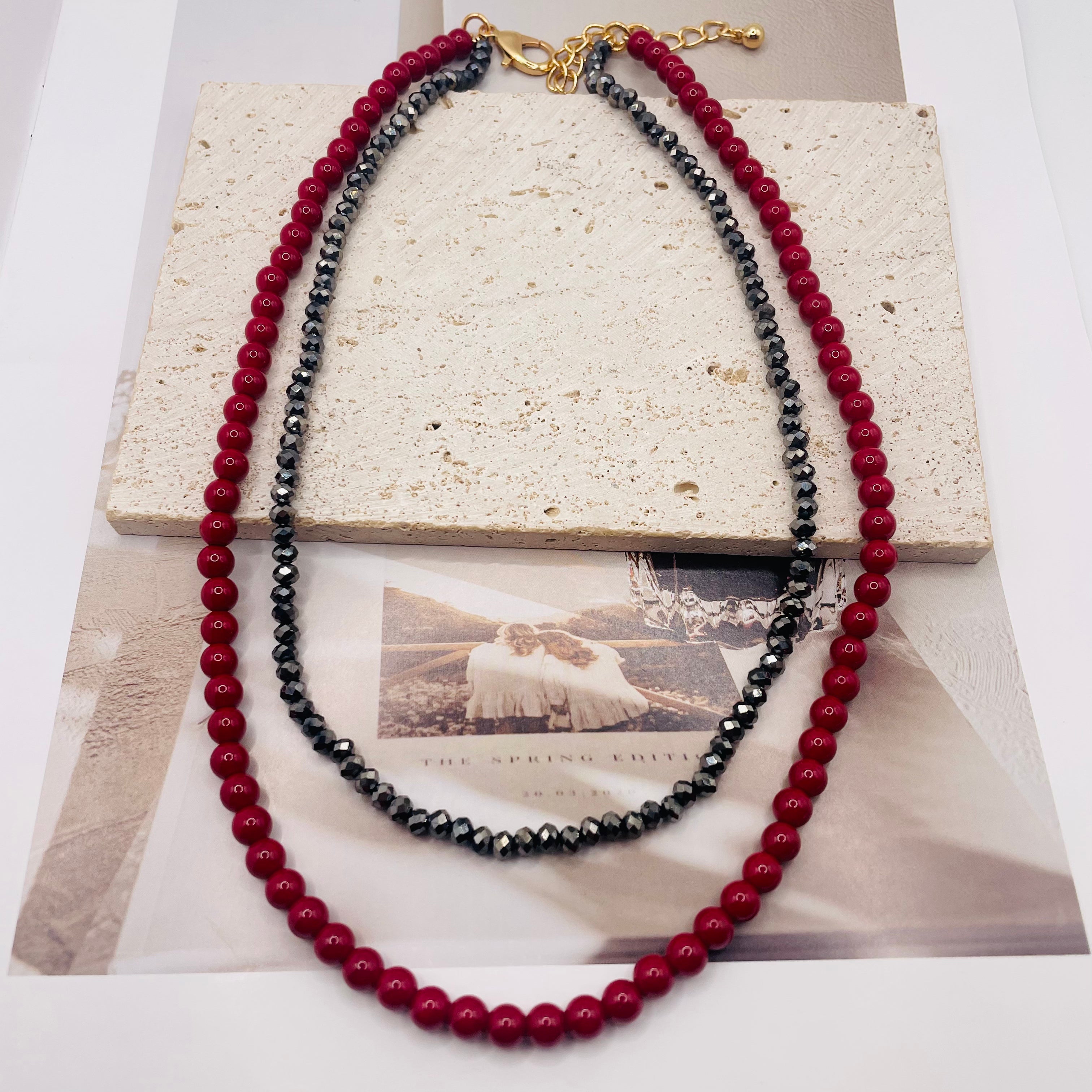 JI JOYA VENTA AL POR MAYOR|Collar Doble de Cuentas de Moda | 2 Colores | Bisutería al Por Mayor para Mujer