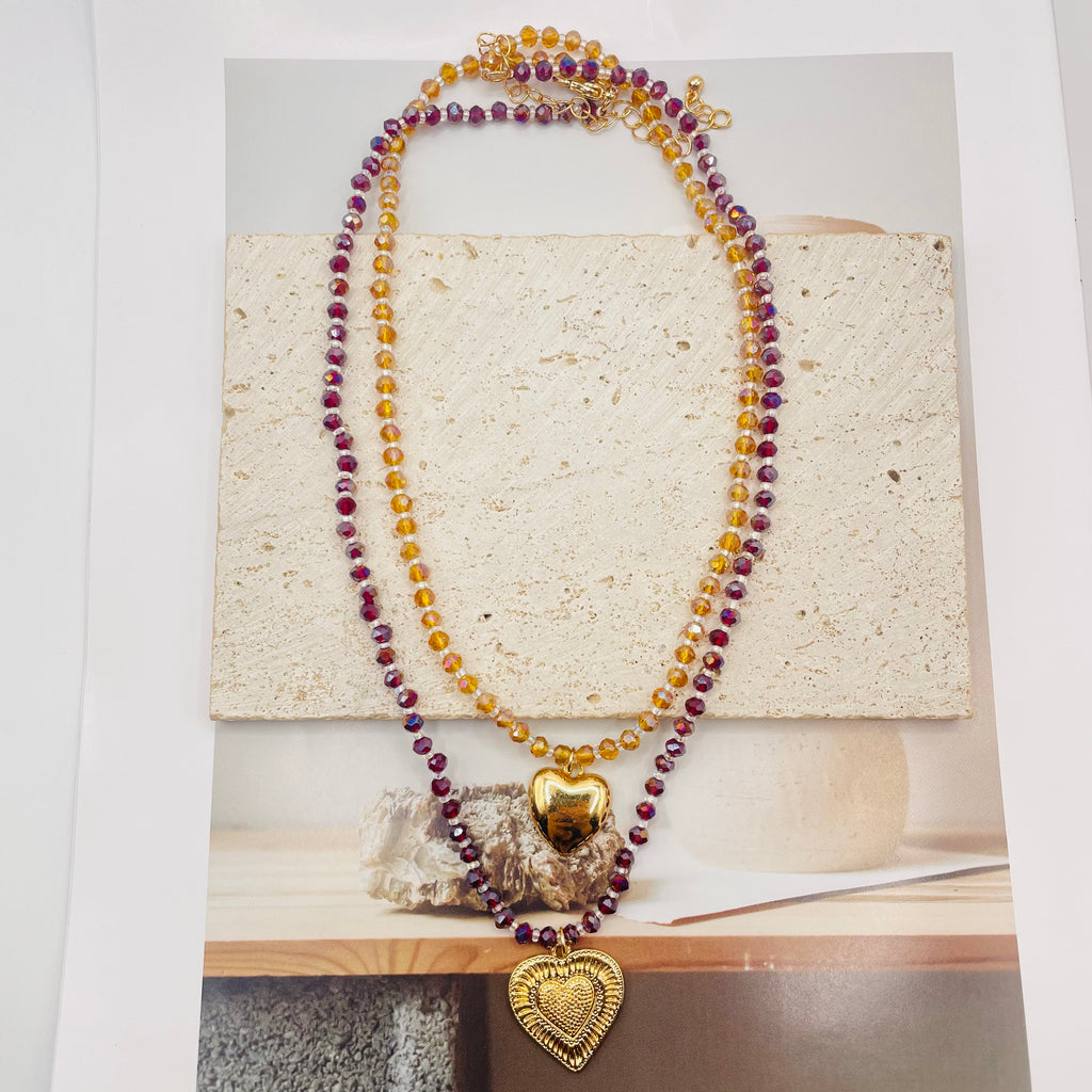 JI JOYA VENTA AL POR MAYOR|Collar Doble Capa con Colgantes Corazón Dorado | Bisutería de Moda al Por Mayor, 2 Colores Disponibles