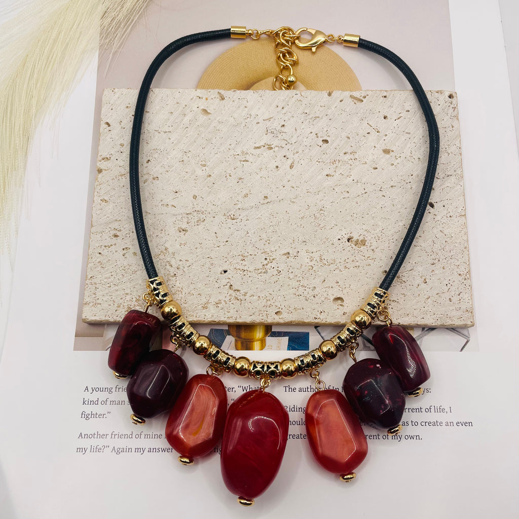 JI JOYA VENTA AL POR MAYORCollar de Moda con Cuentas Colgantes de Resina - Diseño Boho-Chic | Mayoreo
