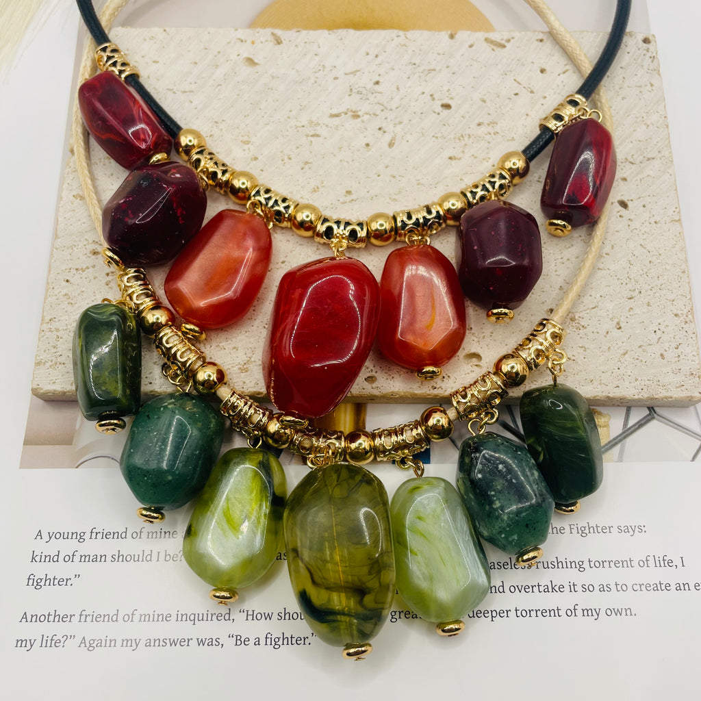 JI JOYA VENTA AL POR MAYORCollar de Moda con Cuentas Colgantes de Resina - Diseño Boho-Chic | Mayoreo
