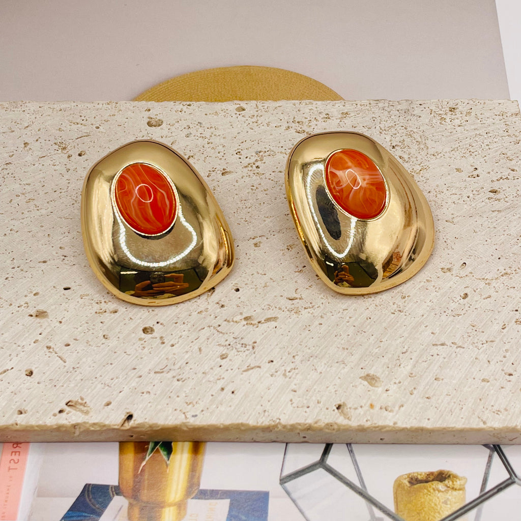 JI JOYA VENTA AL POR MAYOR|Collar de Gargantilla con Colgante Ovalado - Joyería Dorada de Moda al Por Mayor (Verde, Naranja, Blanco)