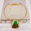 JI JOYA VENTA AL POR MAYOR|Collar de Gargantilla con Colgante Ovalado - Joyería Dorada de Moda al Por Mayor (Verde, Naranja, Blanco)