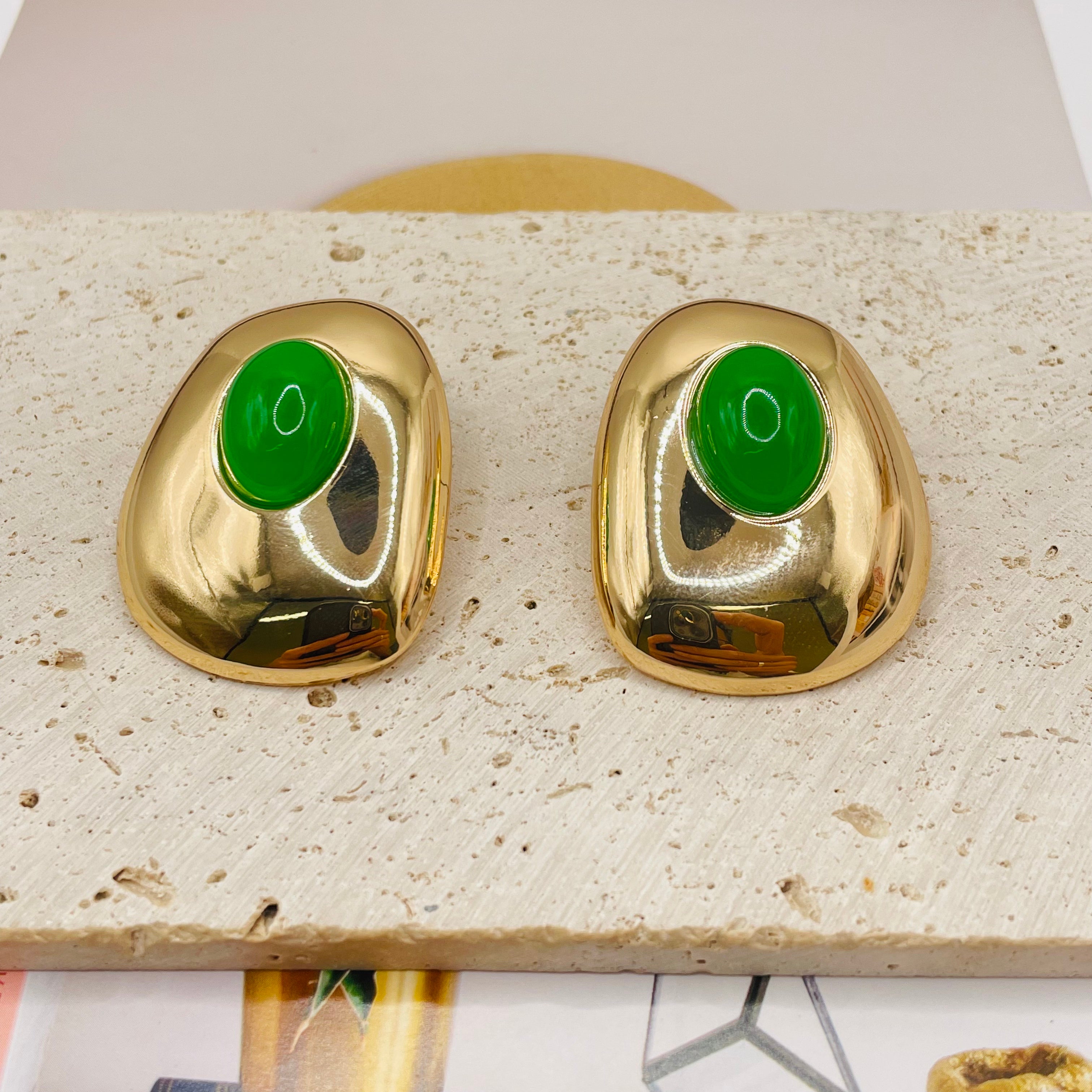 JI JOYA VENTA AL POR MAYOR|Collar de Gargantilla con Colgante Ovalado - Joyería Dorada de Moda al Por Mayor (Verde, Naranja, Blanco)