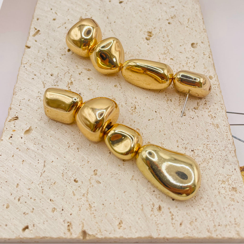 JI JOYA VENTA AL POR MAYOR|Set de Joyería Dorada Geométrica Irregular - Collar y Aretes de Zinc Dorado para Mujer | Venta al Por Mayor