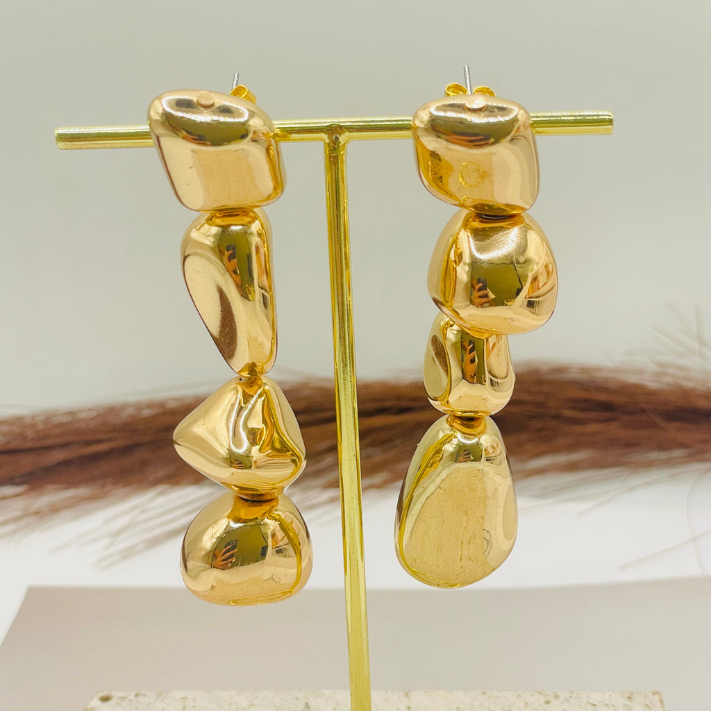 JI JOYA VENTA AL POR MAYOR|Set de Joyería Dorada Geométrica Irregular - Collar y Aretes de Zinc Dorado para Mujer | Venta al Por Mayor