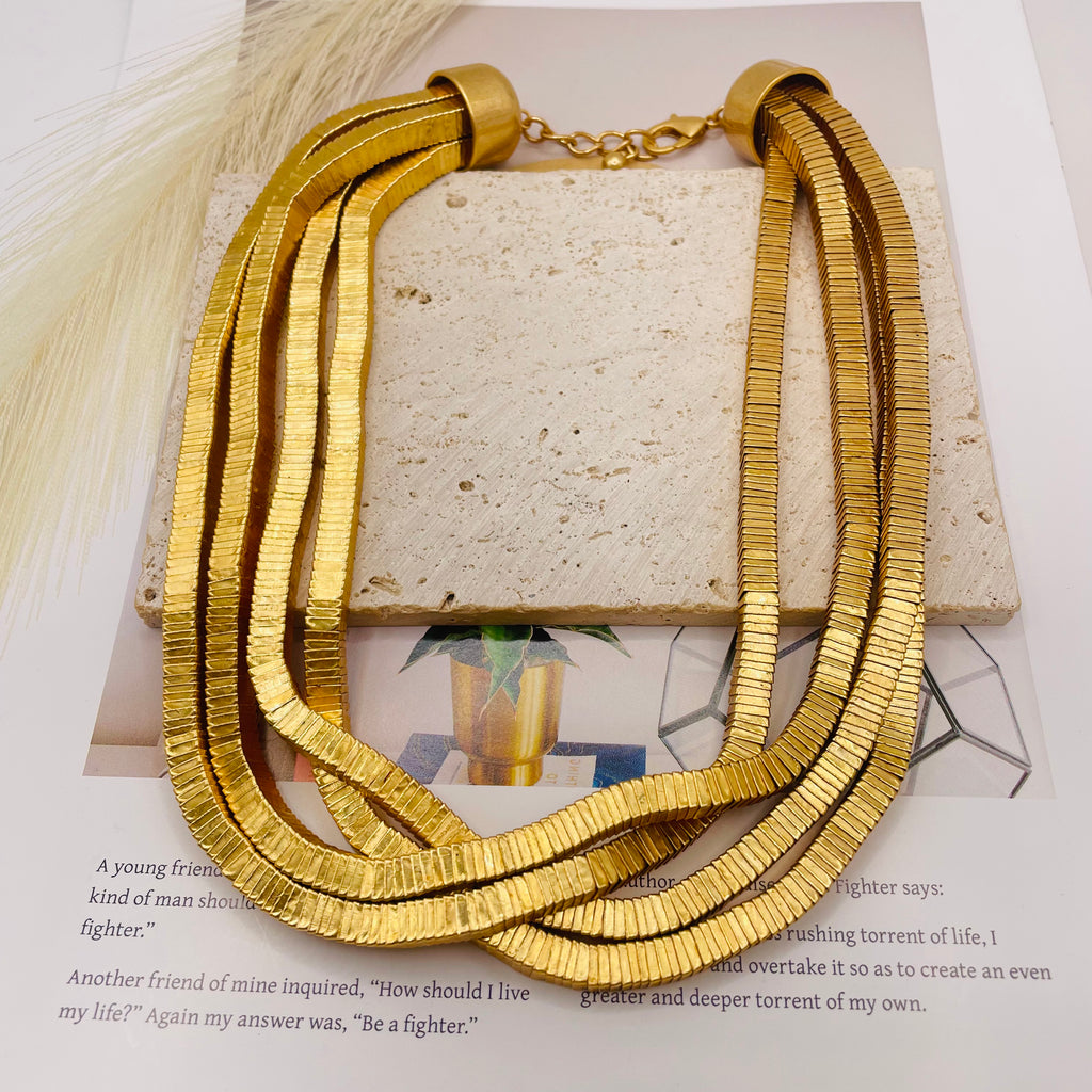 JI JOYA VENTA AL POR MAYORCadena Plana Serpiente Dorado - Collar / Pulsera Multicapa Mayorista Bisutería Moda Mujer