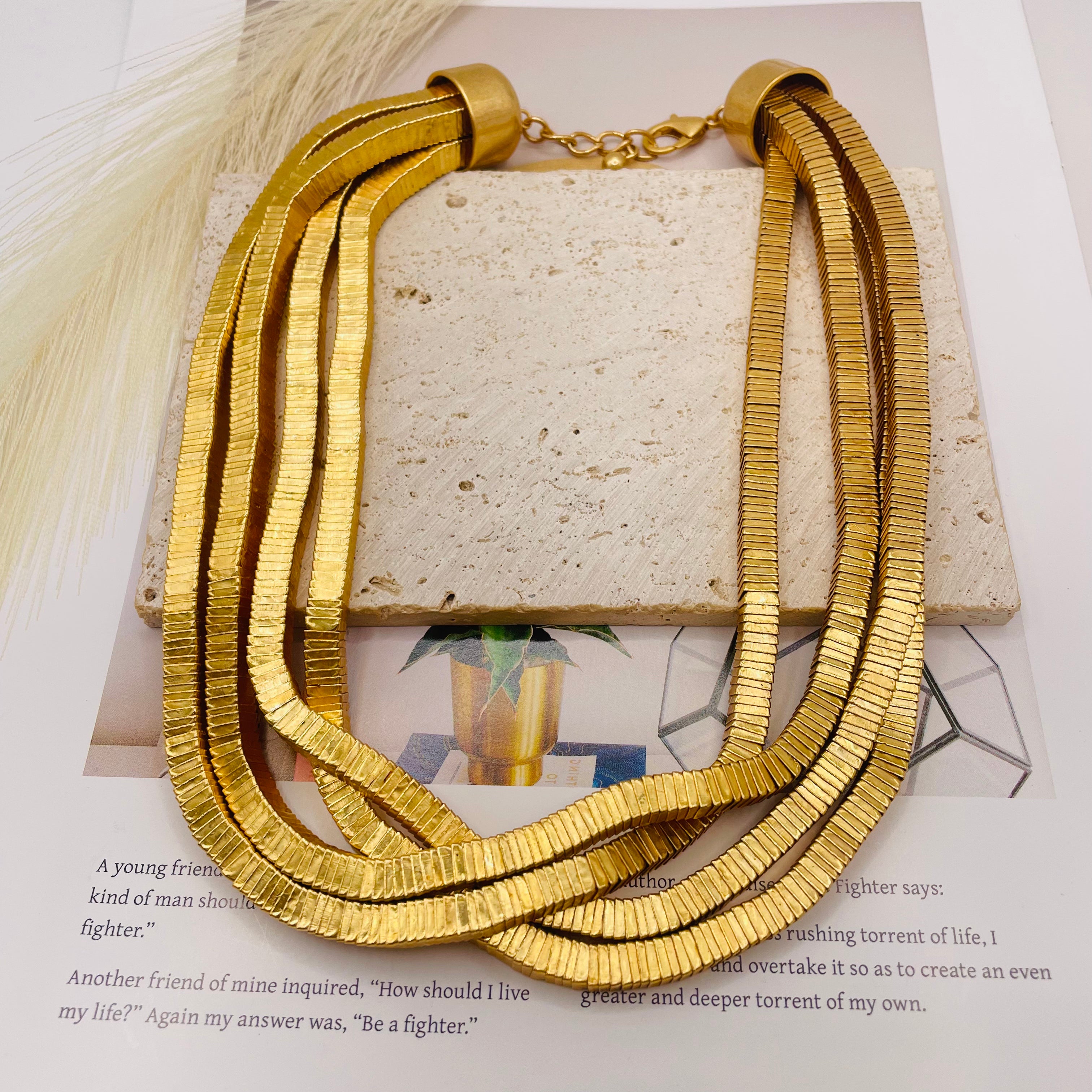 JI JOYA VENTA AL POR MAYORCadena Plana Serpiente Dorado - Collar / Pulsera Multicapa Mayorista Bisutería Moda Mujer