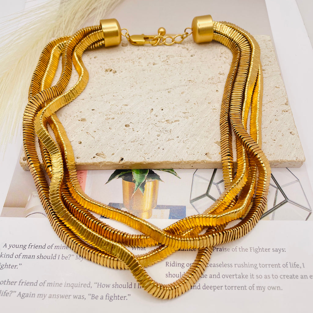 JI JOYA VENTA AL POR MAYORCadena Plana Serpiente Dorado - Collar / Pulsera Multicapa Mayorista Bisutería Moda Mujer