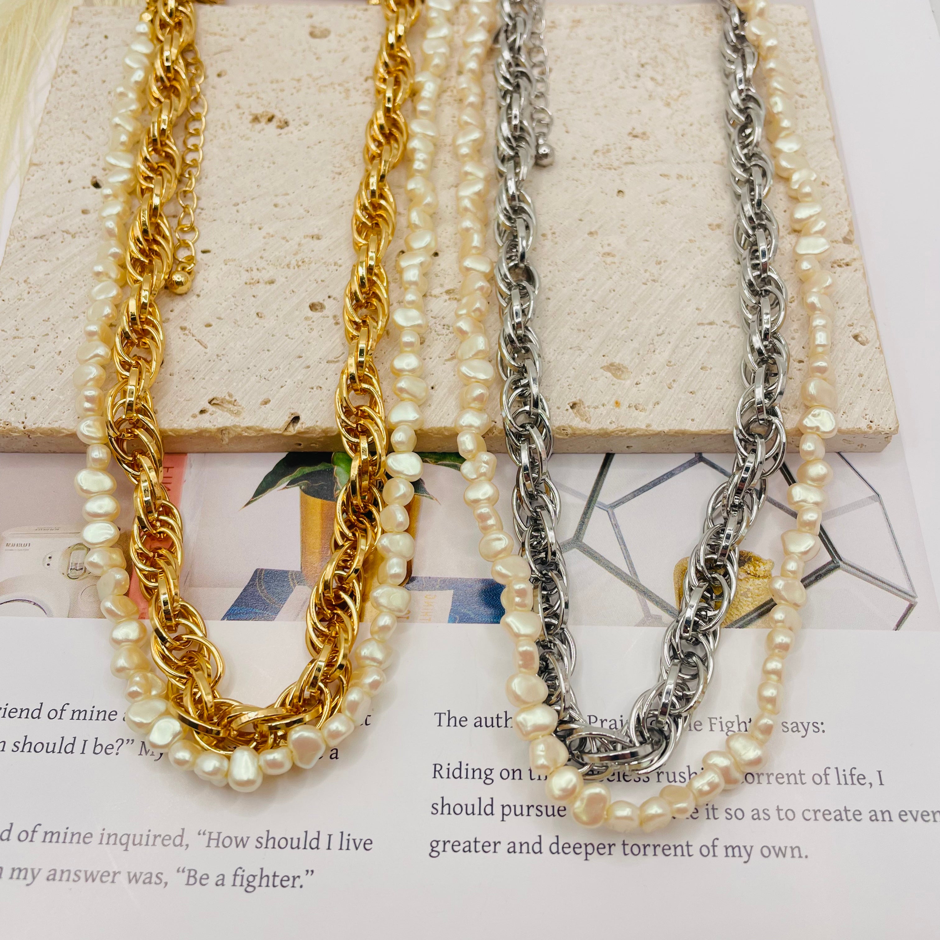 JI JOYA VENTA AL POR MAYORCollar Doble Cadena + Perlas| Joyería Mayorista en Oro y Plata