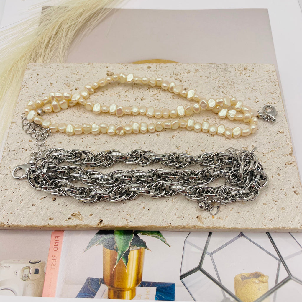 JI JOYA VENTA AL POR MAYORCollar Doble Cadena + Perlas| Joyería Mayorista en Oro y Plata