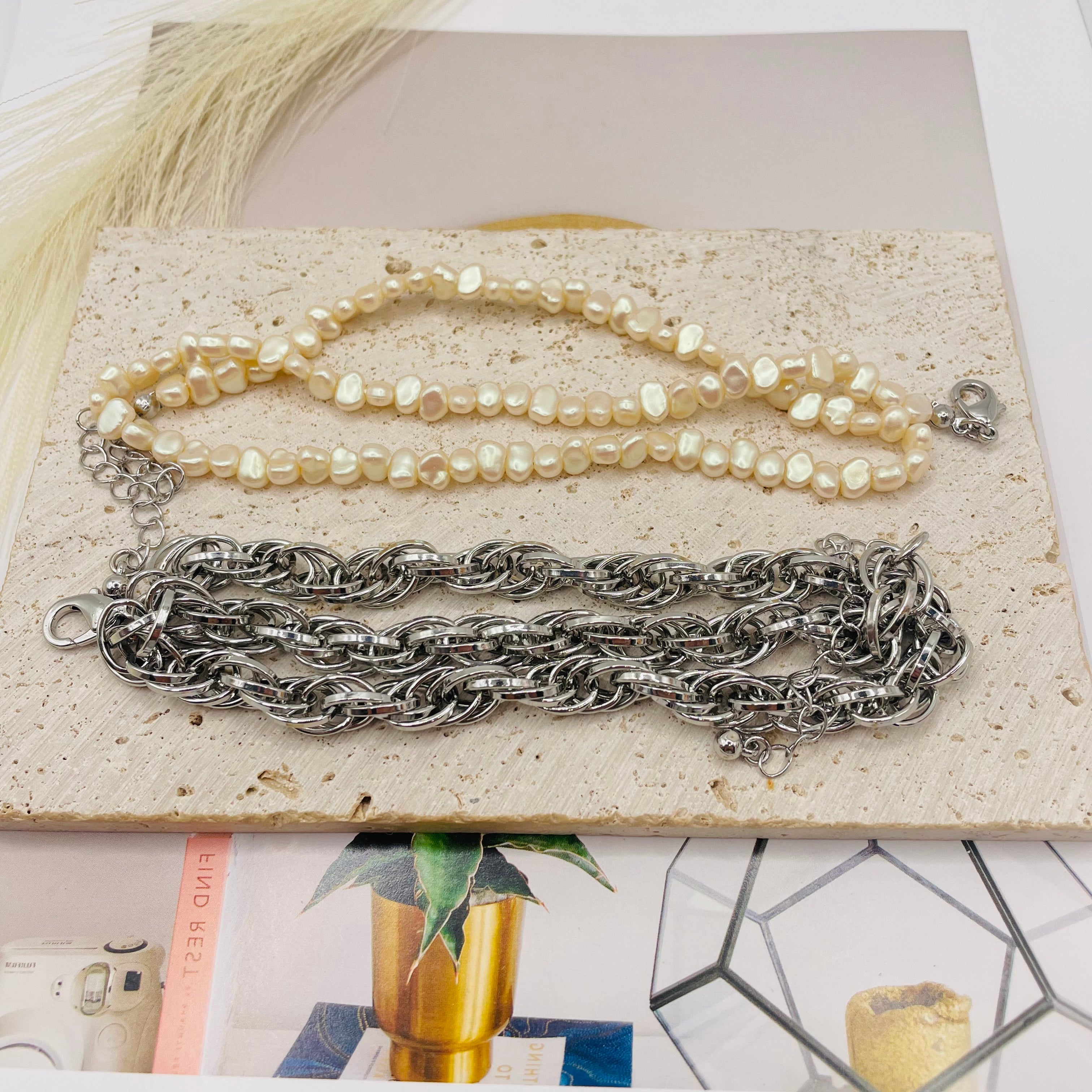 JI JOYA VENTA AL POR MAYORCollar Doble Cadena + Perlas| Joyería Mayorista en Oro y Plata