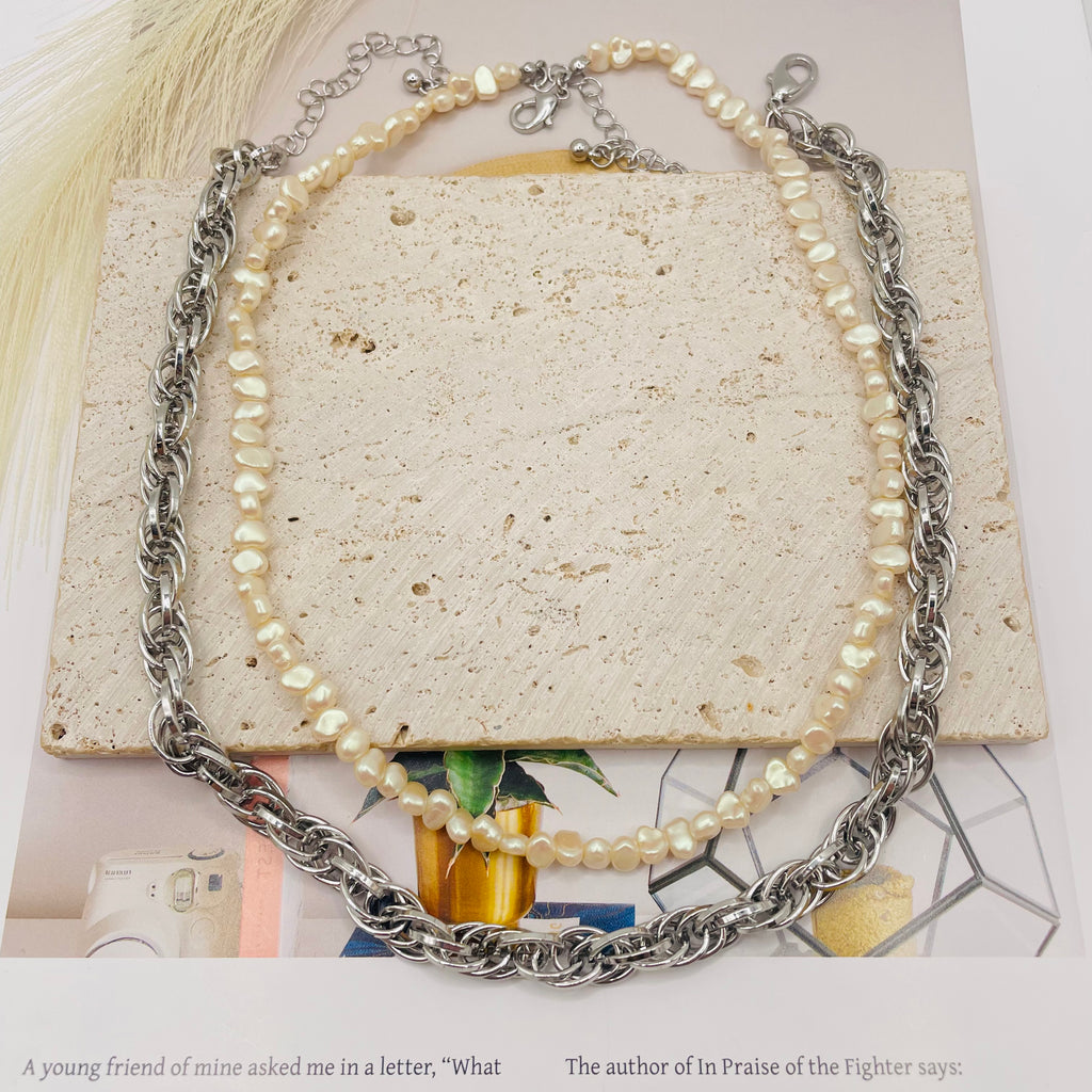 JI JOYA VENTA AL POR MAYORCollar Doble Cadena + Perlas| Joyería Mayorista en Oro y Plata