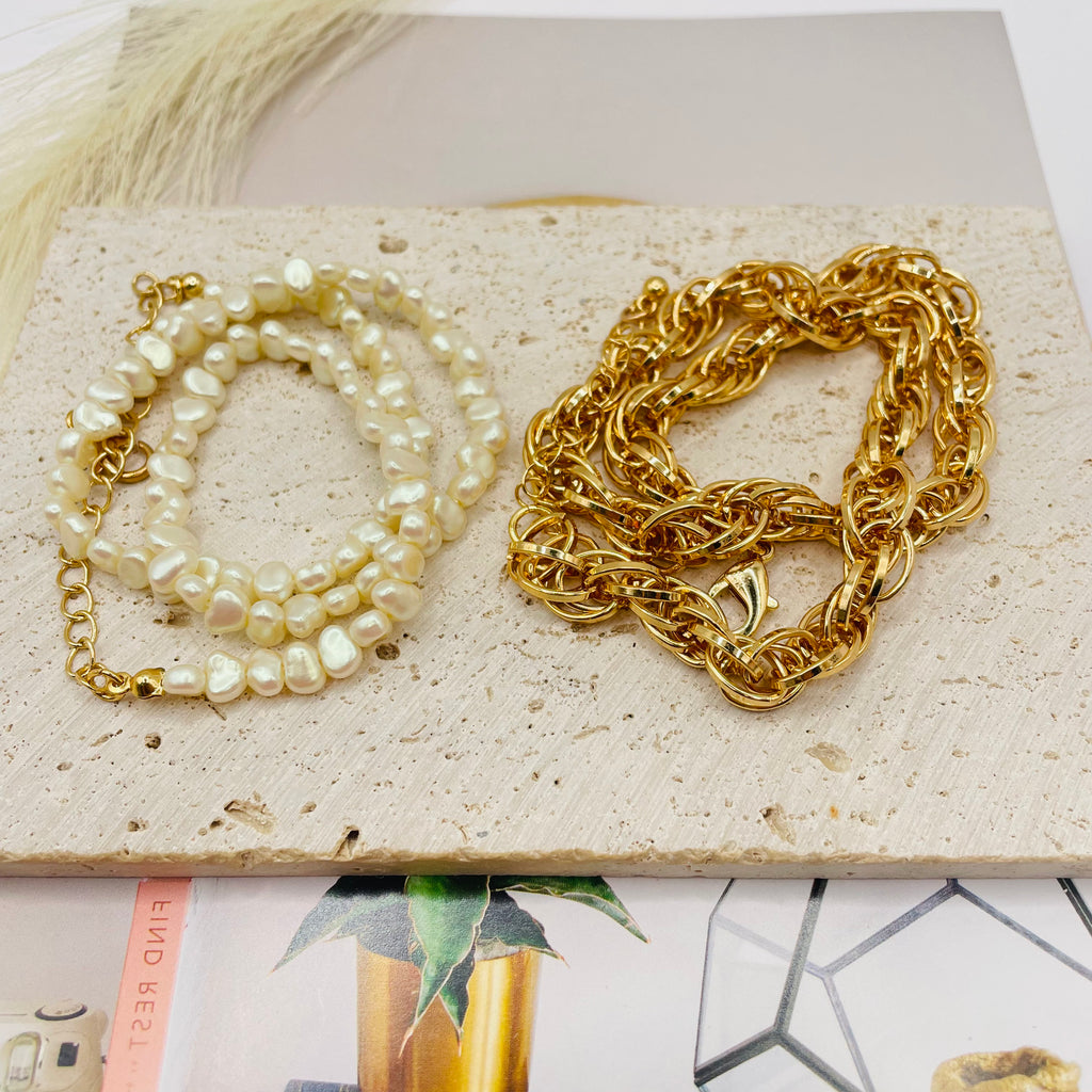 JI JOYA VENTA AL POR MAYORCollar Doble Cadena + Perlas| Joyería Mayorista en Oro y Plata