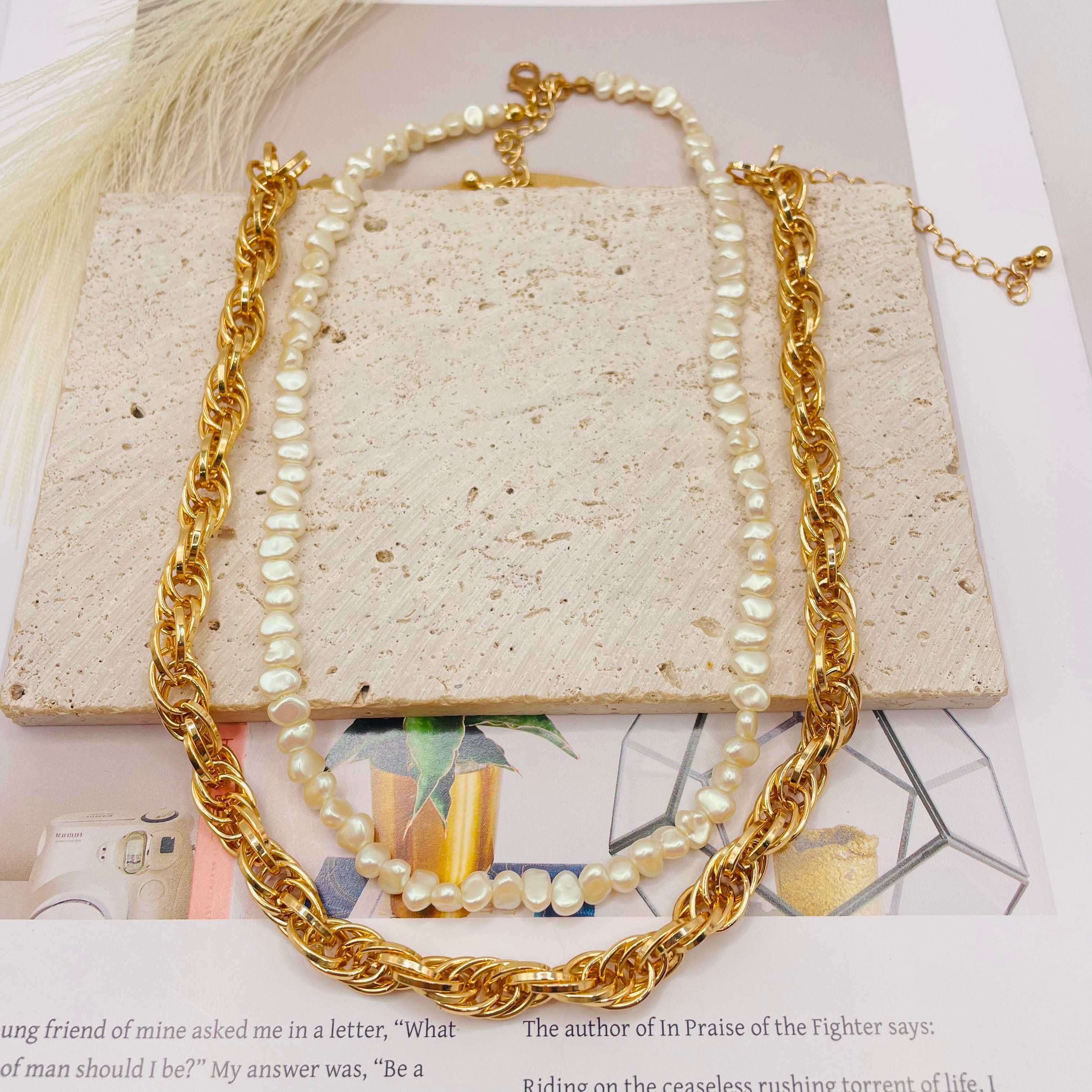 JI JOYA VENTA AL POR MAYORCollar Doble Cadena + Perlas| Joyería Mayorista en Oro y Plata