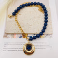 JI JOYA VENTA AL POR MAYOR|Collar Mayorista de Moda con Dije de Piedra & Cadena de Perlas, 2 Colores Disponibles (Rosa y Azul) - Joyería de Aleación de Zinc para Tiendas