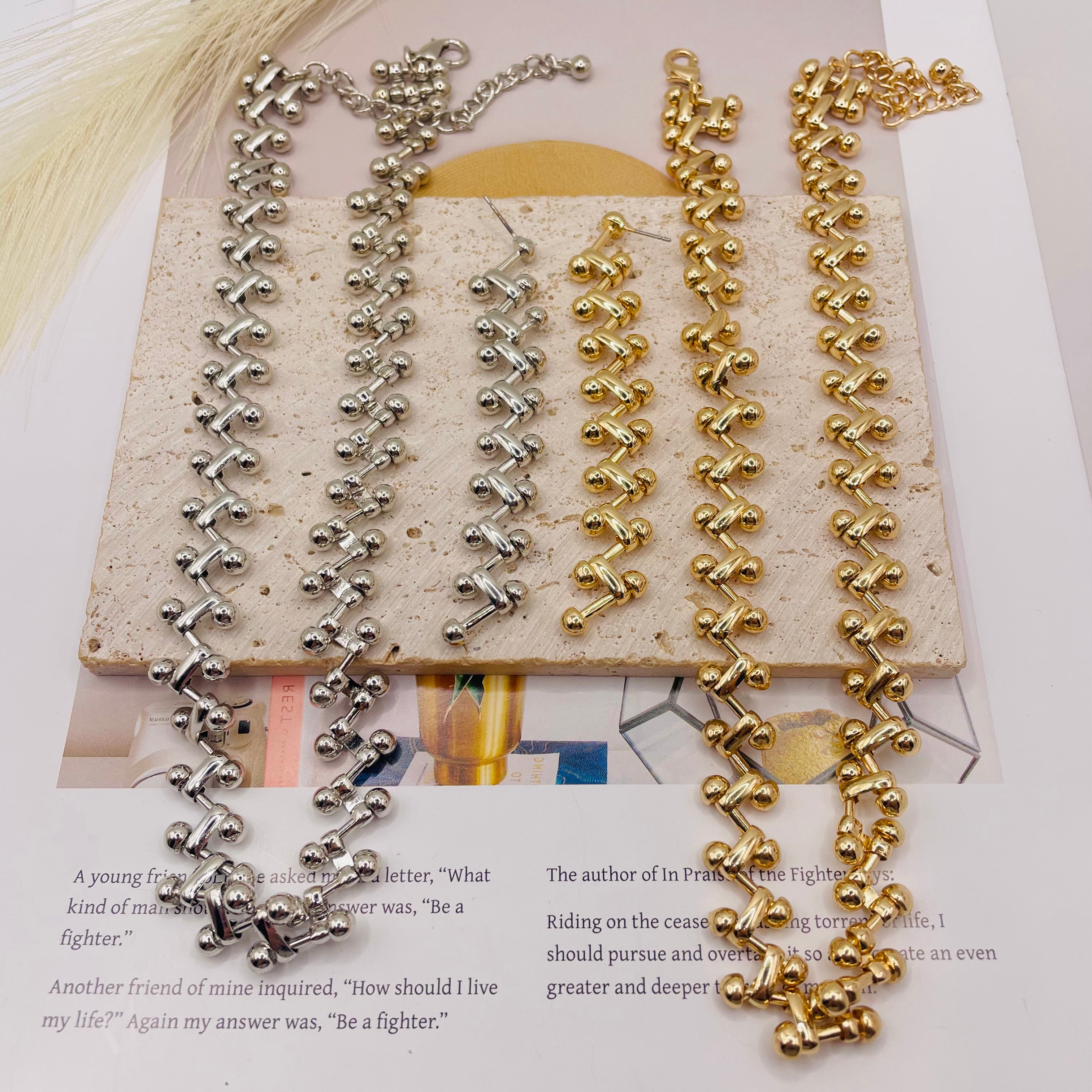 JI JOYA VENTA AL POR MAYOR,Conjunto de collar y pendientes de cadena trenzada