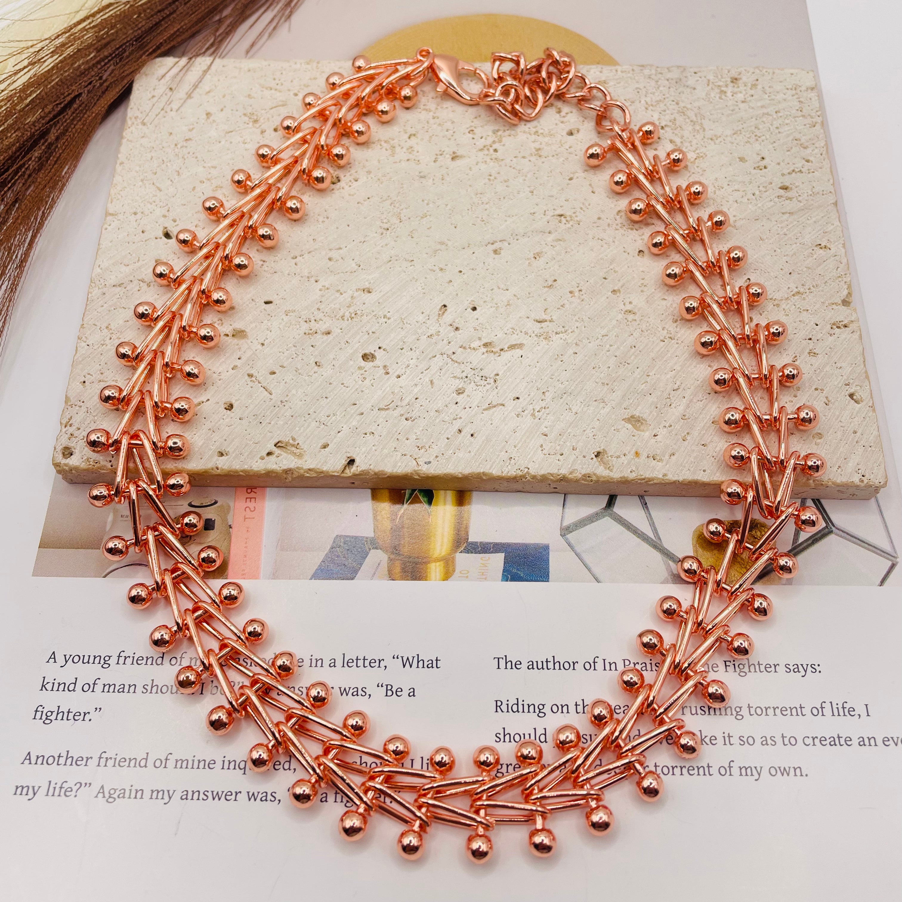 JI JOYA VENTA AL POR MAYOR|Collares de Moda en Zinc Aleación, Diseño de Hojas y Bolas, 3 Colores (Oro Rosa/Oro/Plata), Joyería al Por Mayor para Mujer