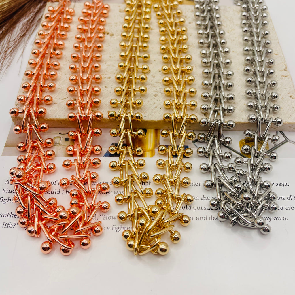 JI JOYA VENTA AL POR MAYOR|Collares de Moda en Zinc Aleación, Diseño de Hojas y Bolas, 3 Colores (Oro Rosa/Oro/Plata), Joyería al Por Mayor para Mujer