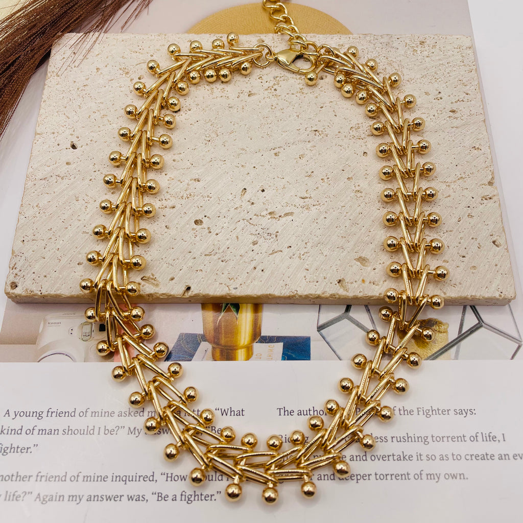 JI JOYA VENTA AL POR MAYOR|Collares de Moda en Zinc Aleación, Diseño de Hojas y Bolas, 3 Colores (Oro Rosa/Oro/Plata), Joyería al Por Mayor para Mujer