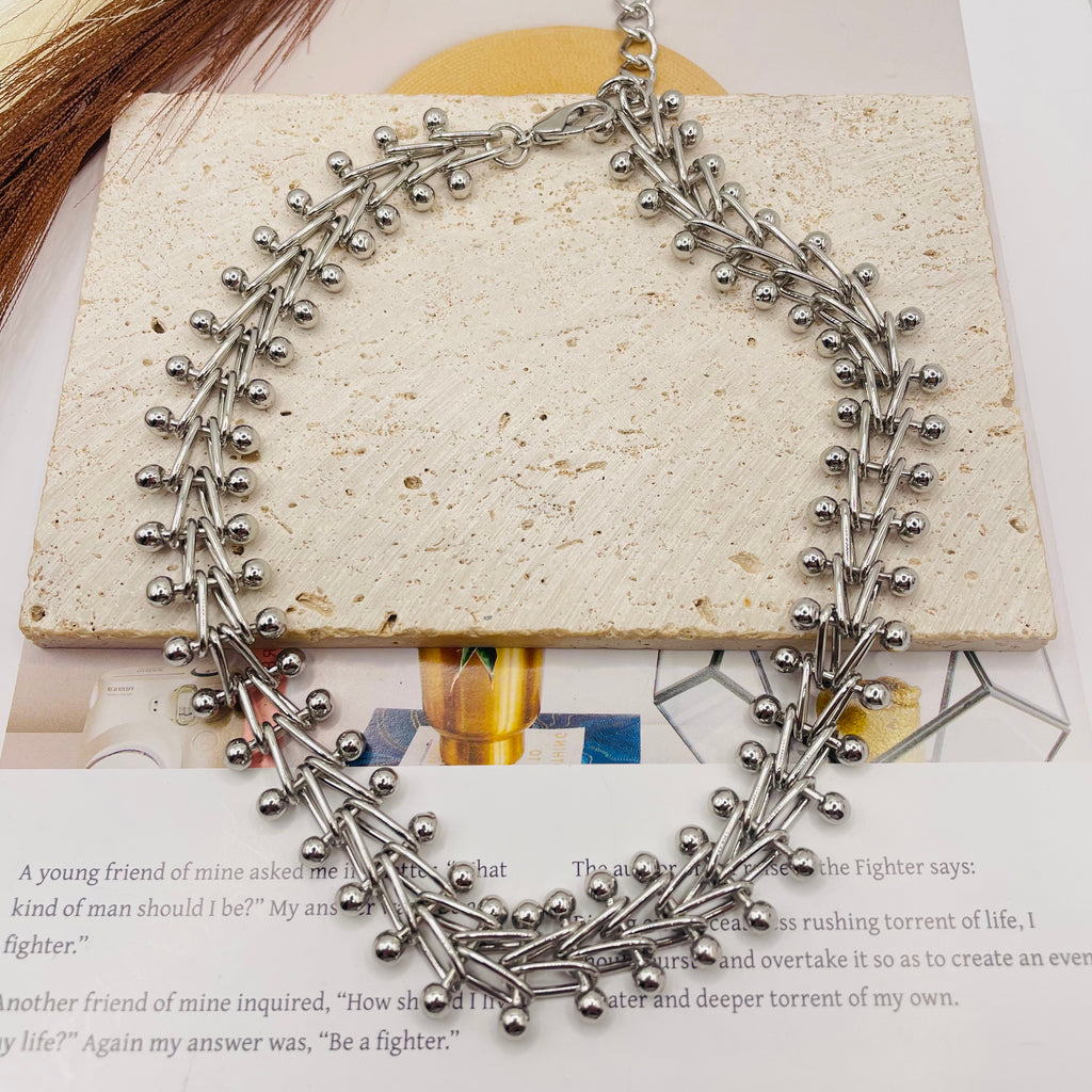 JI JOYA VENTA AL POR MAYOR|Collares de Moda en Zinc Aleación, Diseño de Hojas y Bolas, 3 Colores (Oro Rosa/Oro/Plata), Joyería al Por Mayor para Mujer
