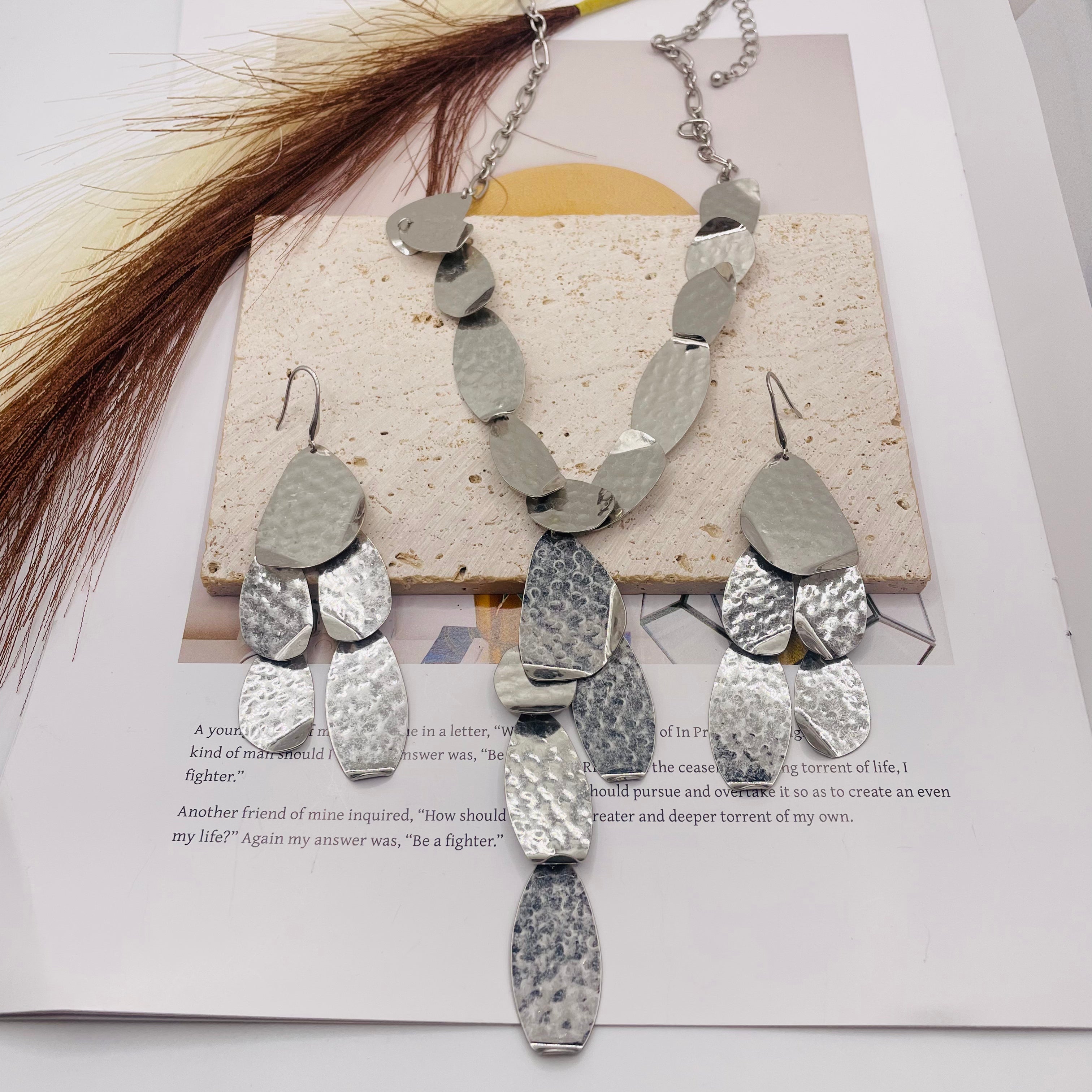 JI JOYA VENTA AL POR MAYOR|Conjunto de Collar y Pendientes Minimalistas de Plata | Joyería de Moda para Mujer | Venta al Por Mayor