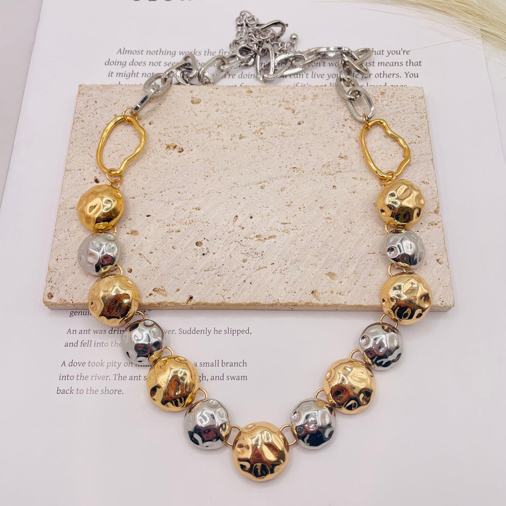 JI JOYA VENTA AL POR MAYOR|Conjunto de Joyas de Moda Mujer, Collar y Pulsera de Bolas en Oro y Plata| Pedido al Por Mayor
